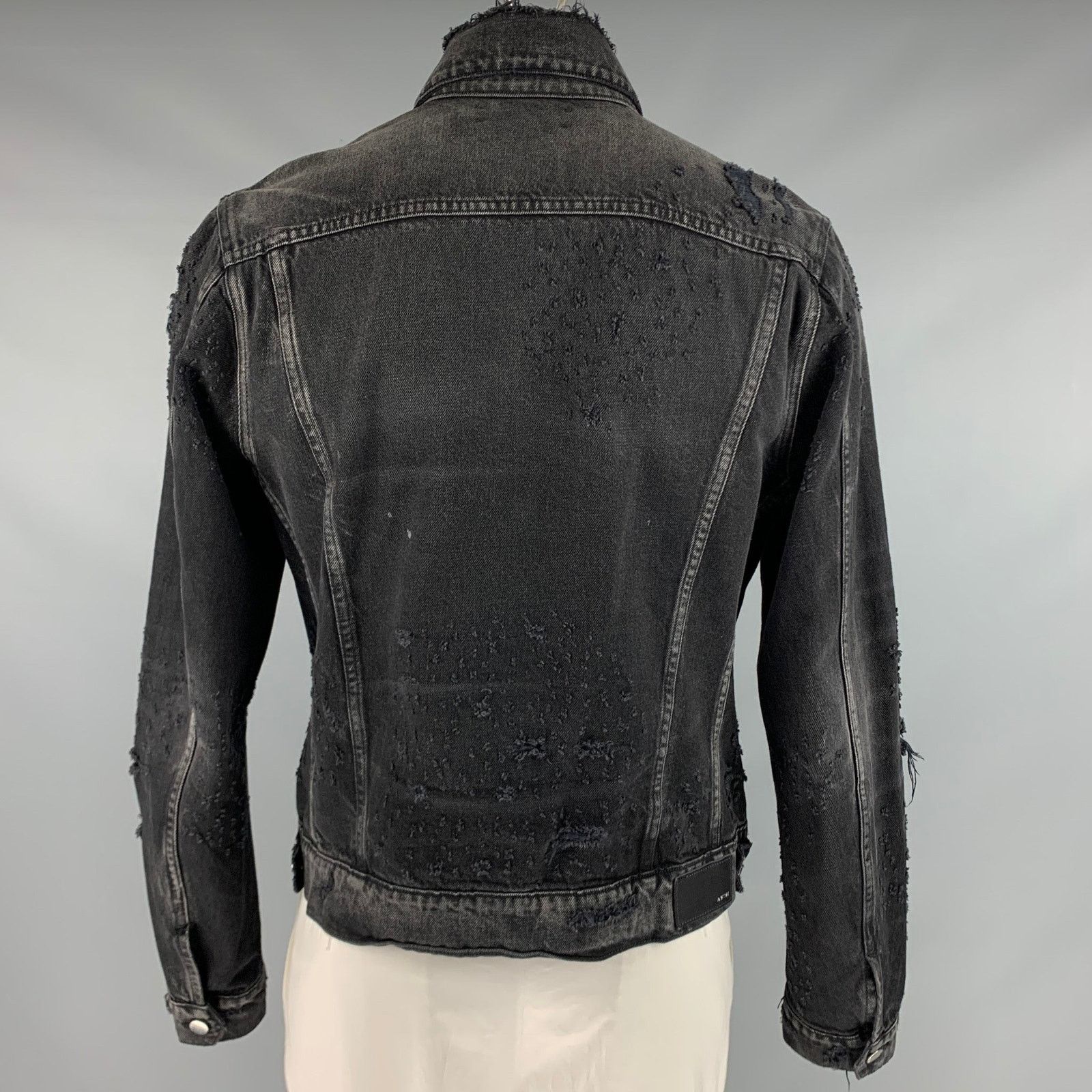Amiri AMIRI Size XL Black Grey Distressed Cotton Trucker Jacket Size US XL / EU 56 / 4 - 4 Thumbnail