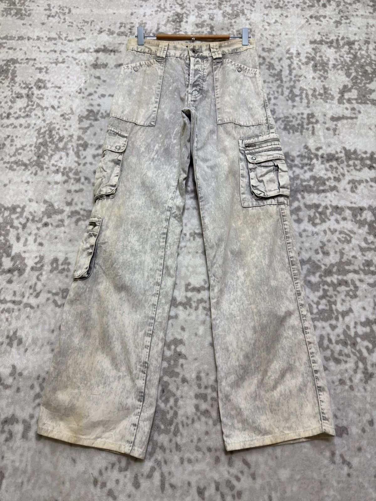 Morgan Homme Y2k Morgan Homme Grey Acid Wash Cargo Sun Faded Denim Size US 28 / EU 44 - 2 Thumbnail