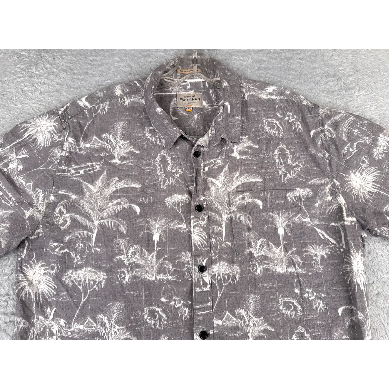 Quiksilver Quiksilver Waterman Shirt Adult XL Gray SLIM Palm Cotton Blend Hawaiian Floral Button-Up Short Sleeve Casual Holiday Resort Beach Mens Size US XL / EU 56 / 4 - 4 Thumbnail