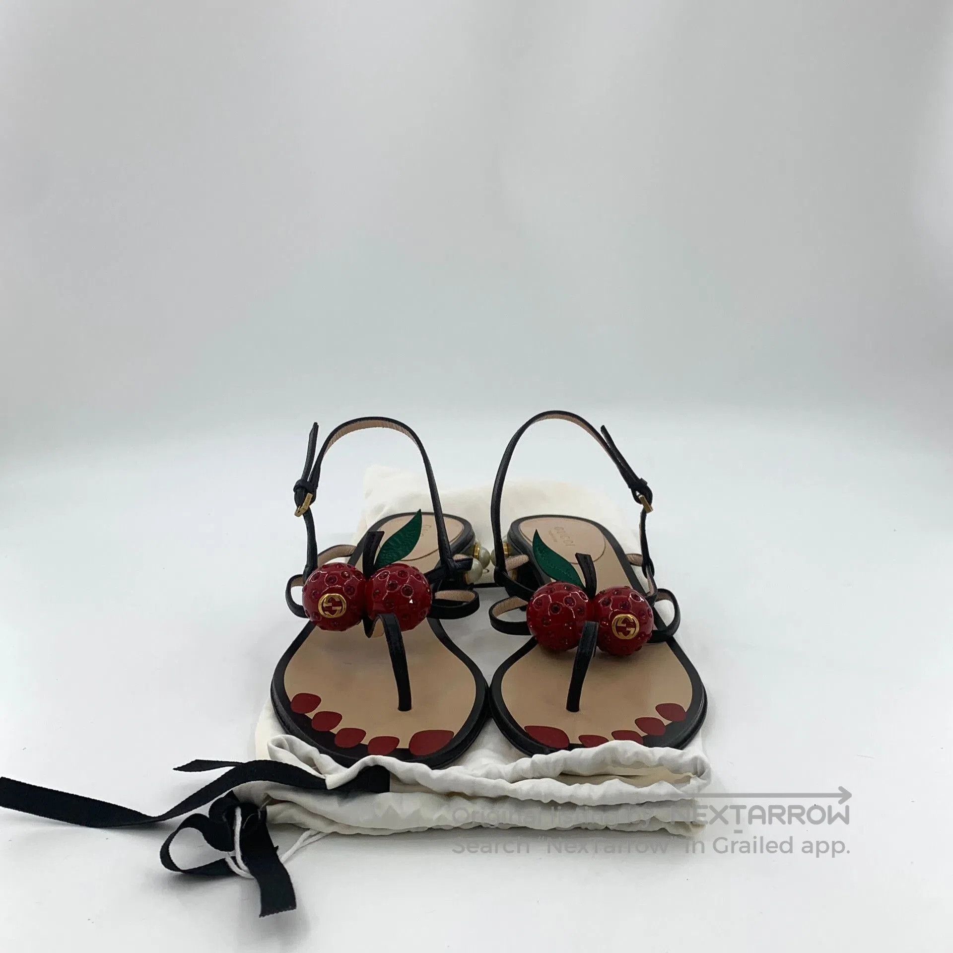 Gucci Gucci 37 Black Pearl Cherry Thong Sandals. Size US 6 / IT 36 - 8 Thumbnail