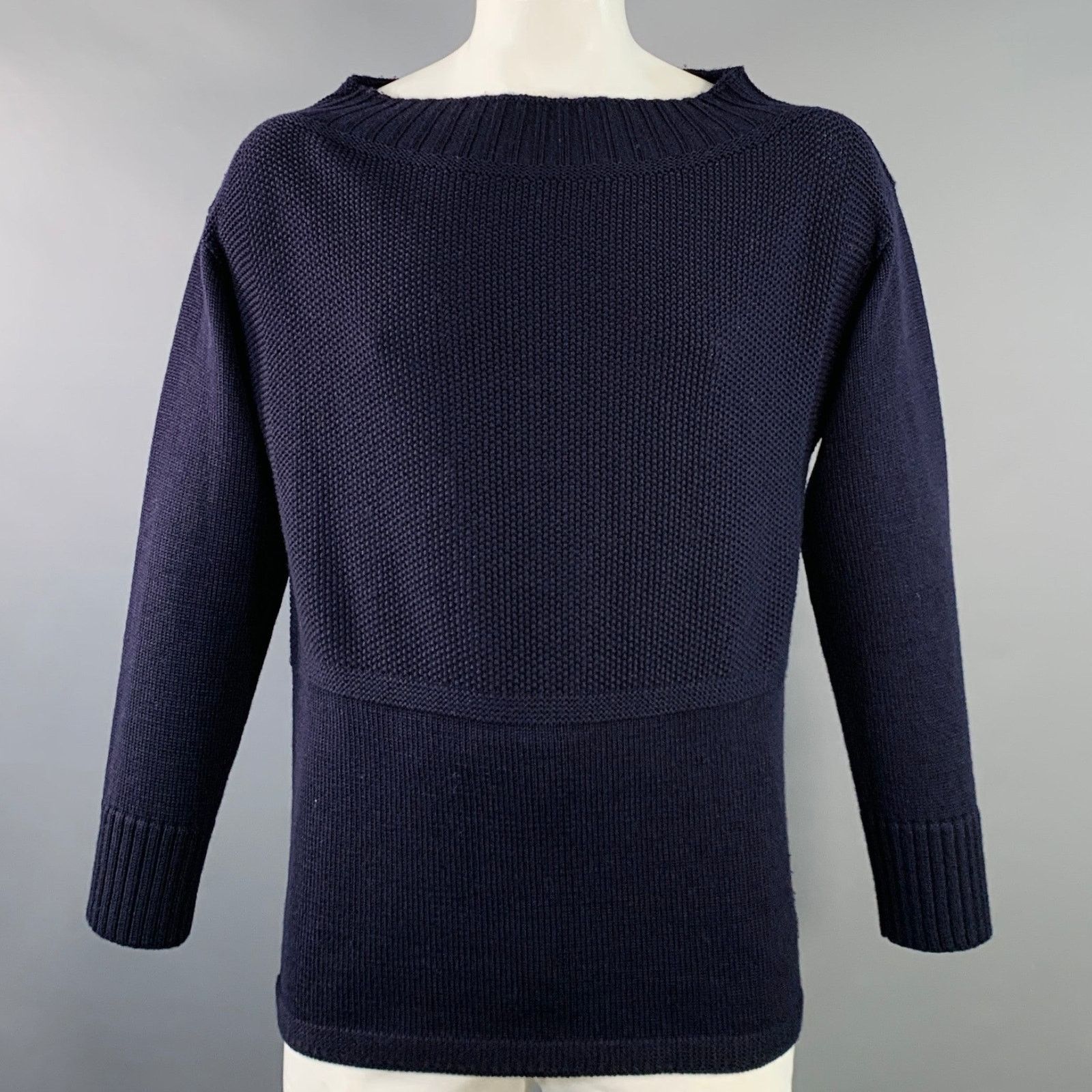 Burberry Prorsum BURBERRY PRORSUM Navy Knit Virgin Wool Scoop Neck Sweater Size US XL / EU 56 / 4 - 1 Thumbnail