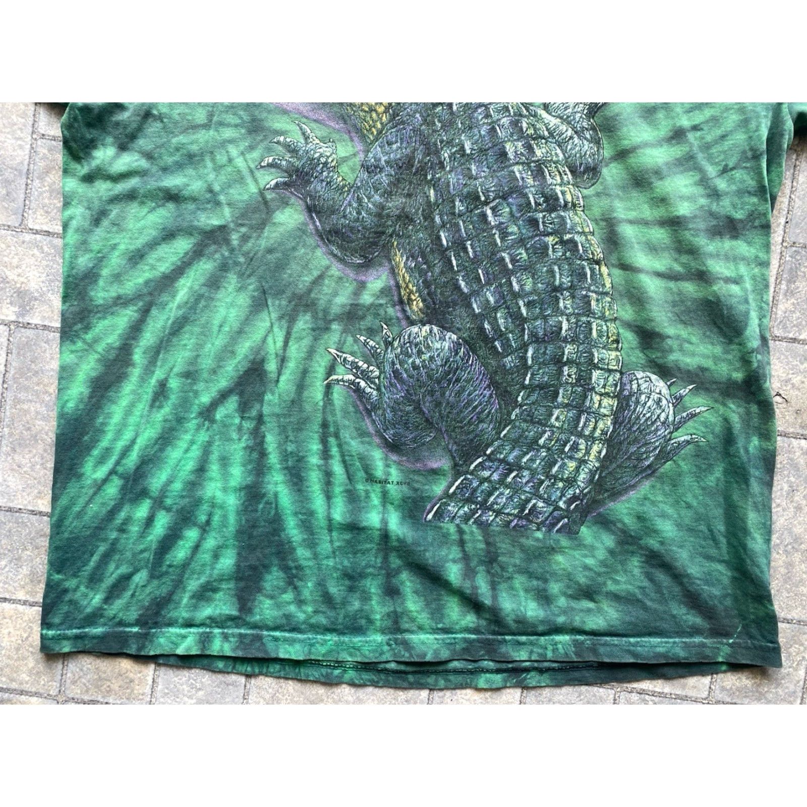 Gildan Gildan Shirt Mens XL Green Habitat Alligator Crocodile Tie Dye Double Sided AOP Short Sleeve Size US XL / EU 56 / 4 - 5 Thumbnail