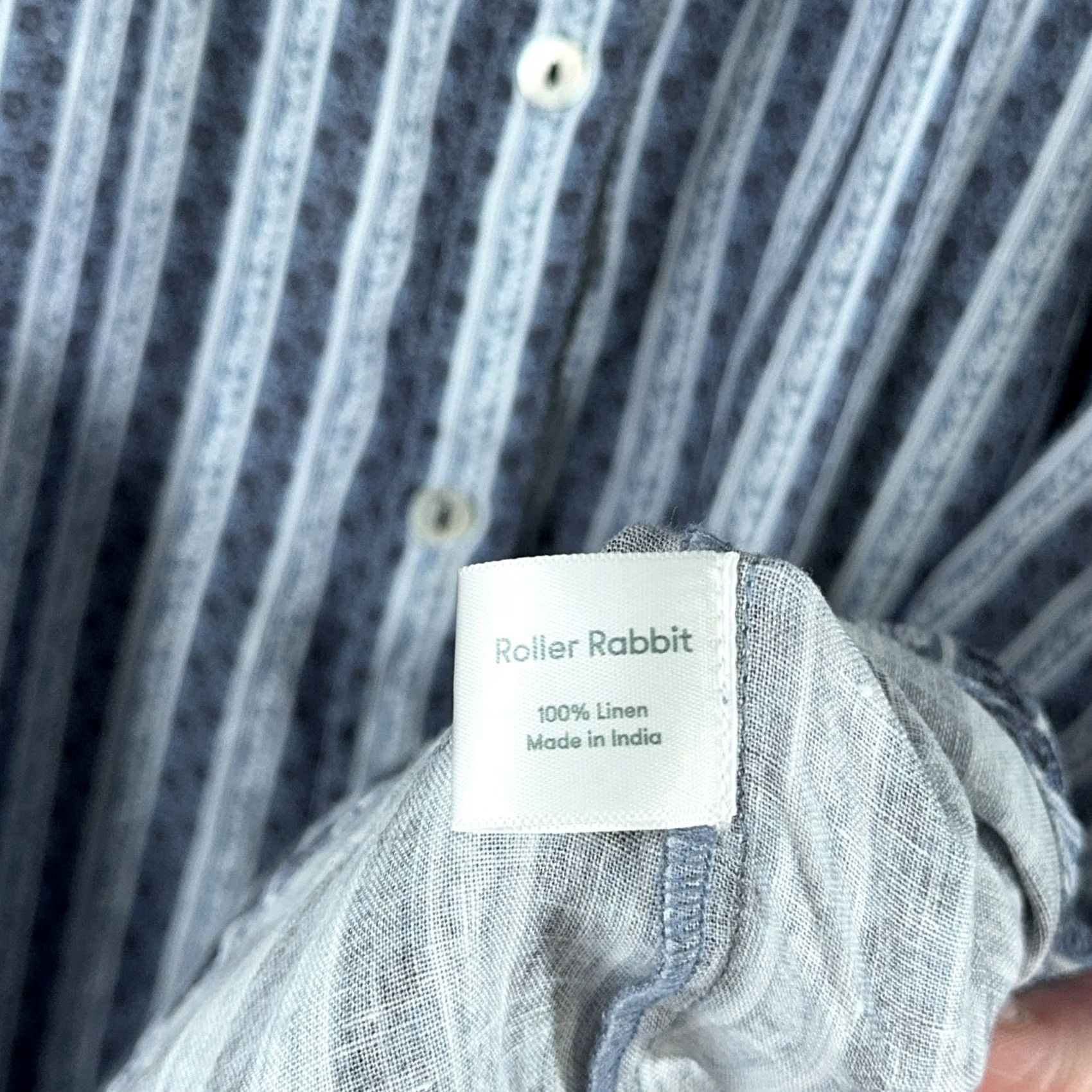 Vintage Roller Rabbit Linen Dress Womens Large Blue Stripe Button up Boho Tunic Shirt Size L / US 10 / IT 46 - 4 Thumbnail