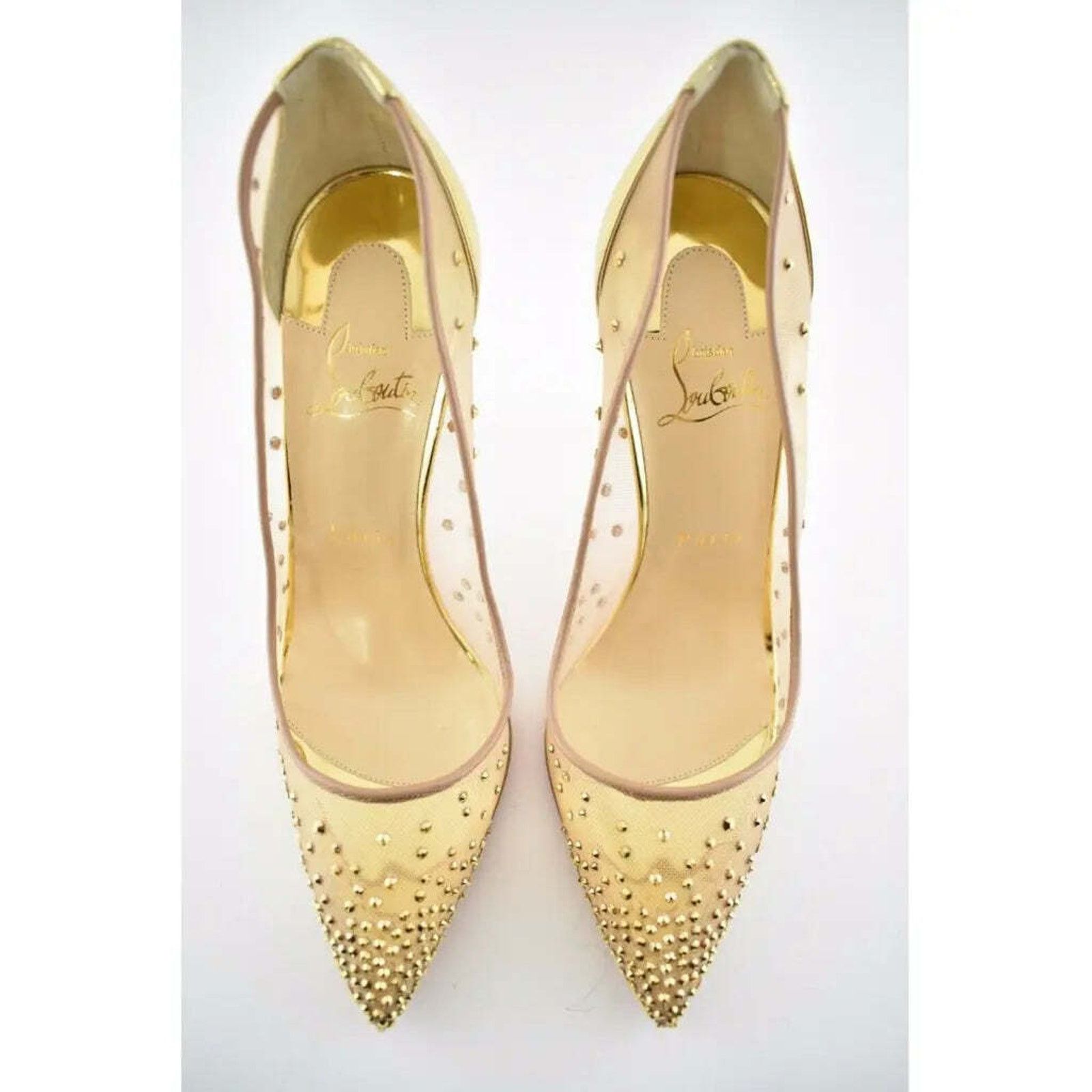 Christian Louboutin Follies Strass 100 Gold Mesh Crystal Pigalle Heel Pump 39.5 Size US 9.5 / IT 39.5 - 7 Thumbnail