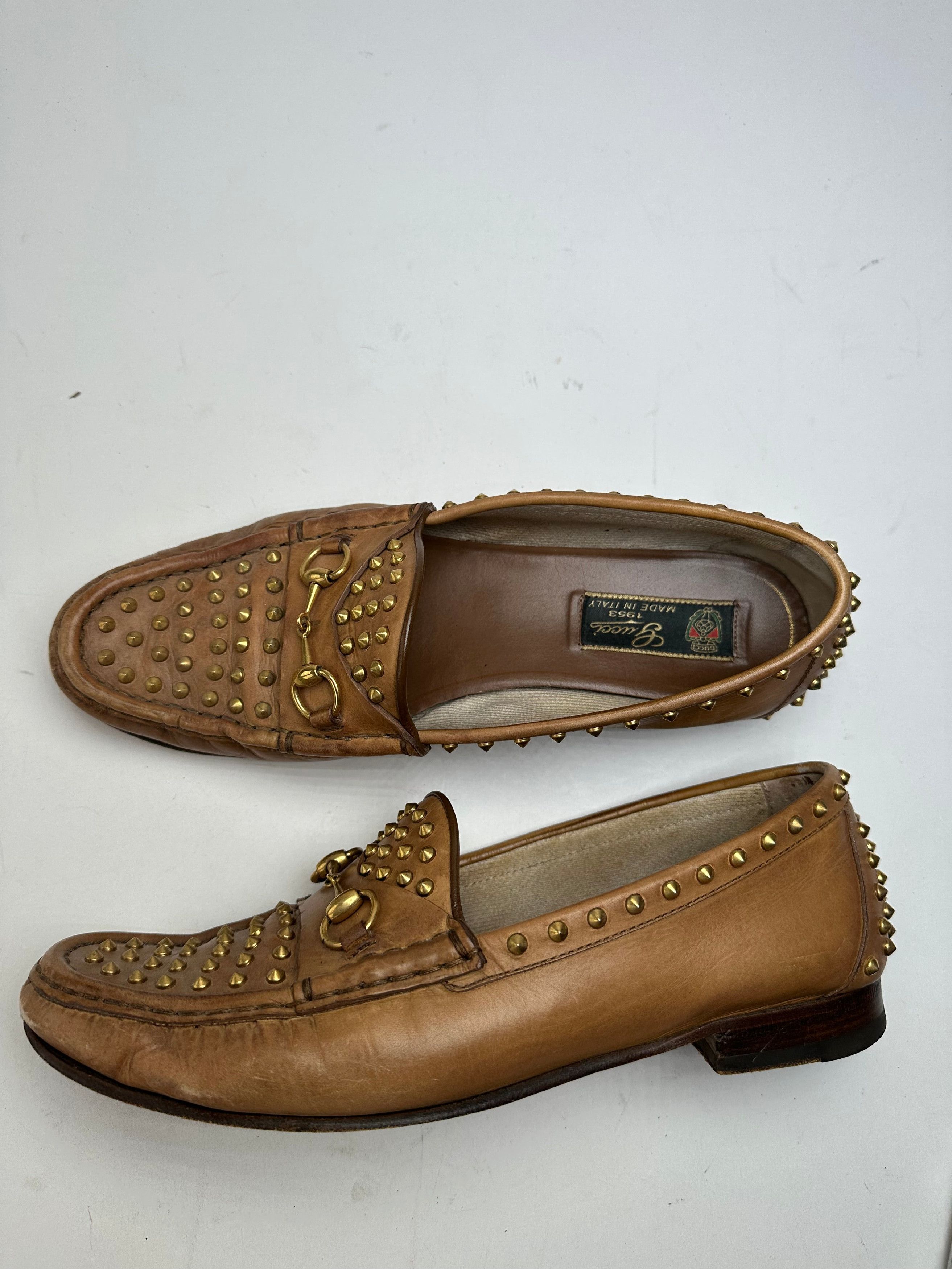 Gucci Vintage Studded Horsebit Leather Loafer Cognac Brown Size US 8 / IT 38 - 1 Thumbnail