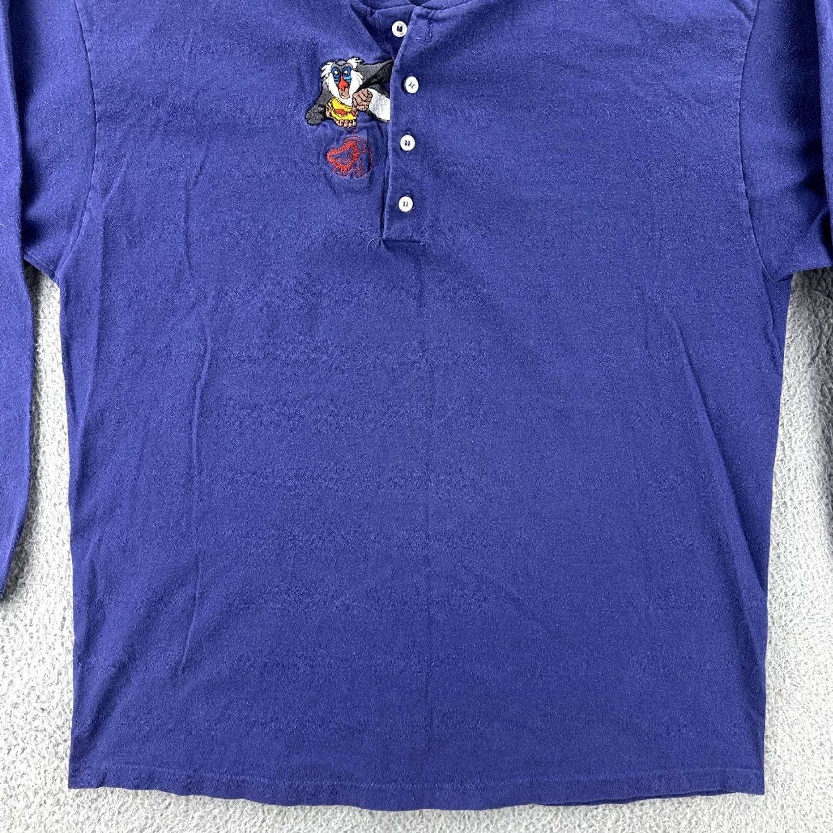 Vintage VINTAGE Disney Originals Long Sleeve Henley Shirt Mens Large Purple Rafiki USA 90s Size US L / EU 52-54 / 3 - 4 Thumbnail