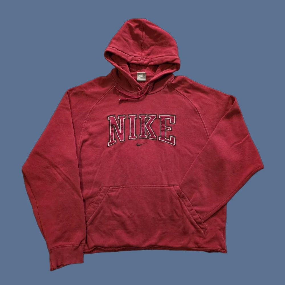 Nike VINTAGE Nike Center Swoosh Spellout Hoodie Men's Large Red Grunge Logo Embroidered Pullover Hooded with Pockets Size US L / EU 52-54 / 3 - 1 Thumbnail