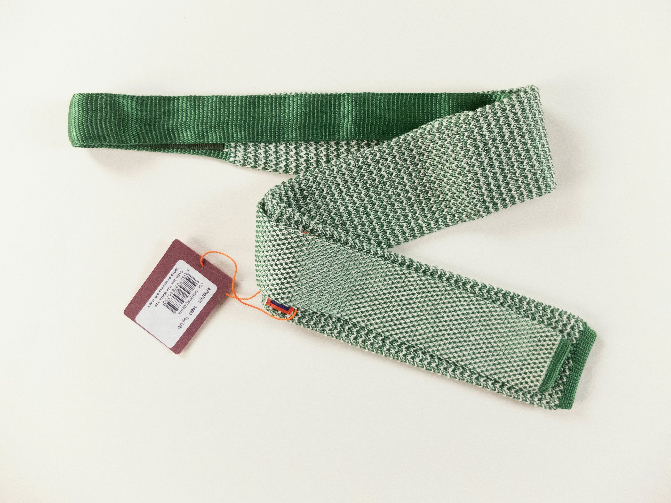 Other GALLO green & white knit skinny silk linen blend tie NWT Size ONE SIZE - 2 Thumbnail