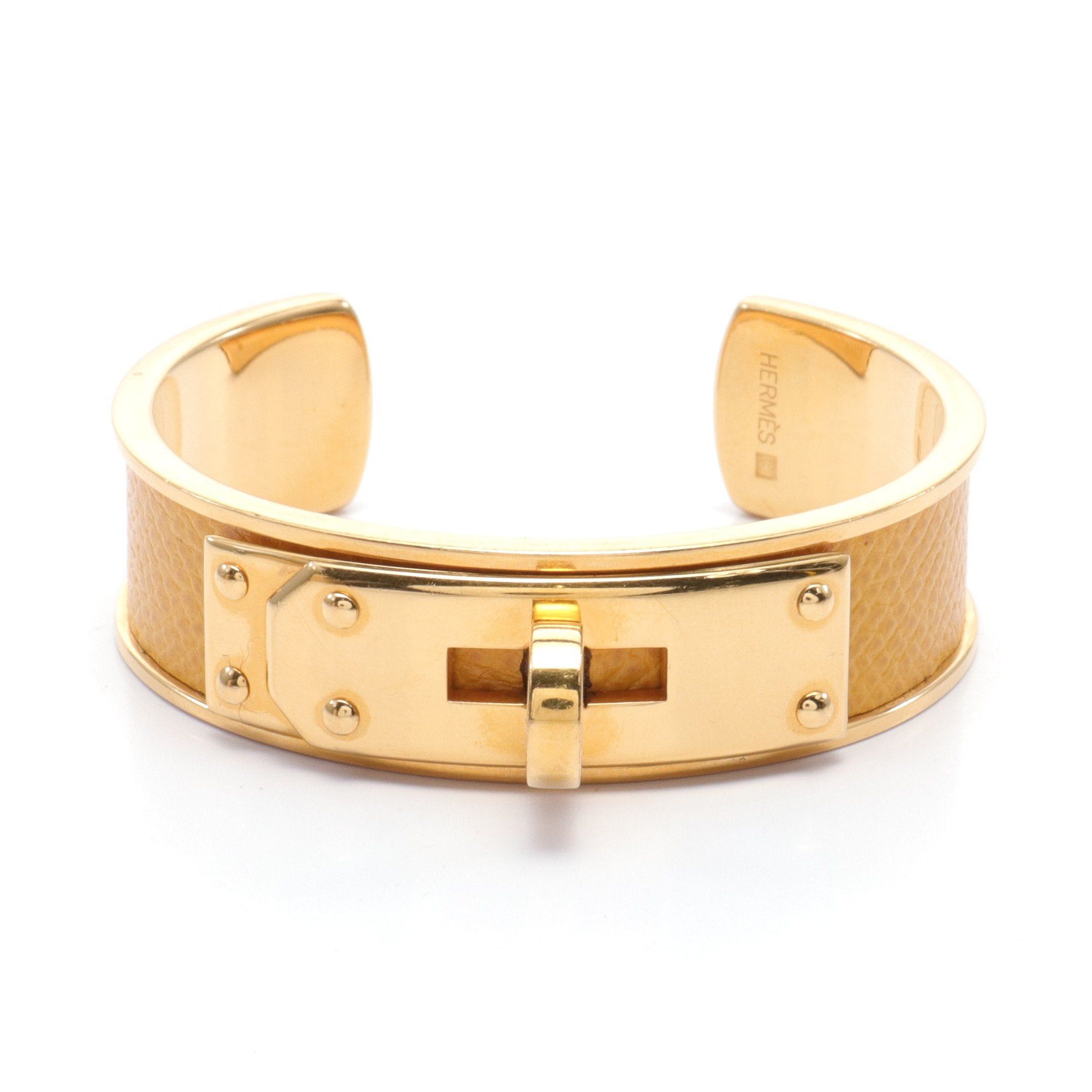 image of Hermes Kelly Bangle Jaune Cuff Bangle Gp Courchevel Gold Yellow, Women's