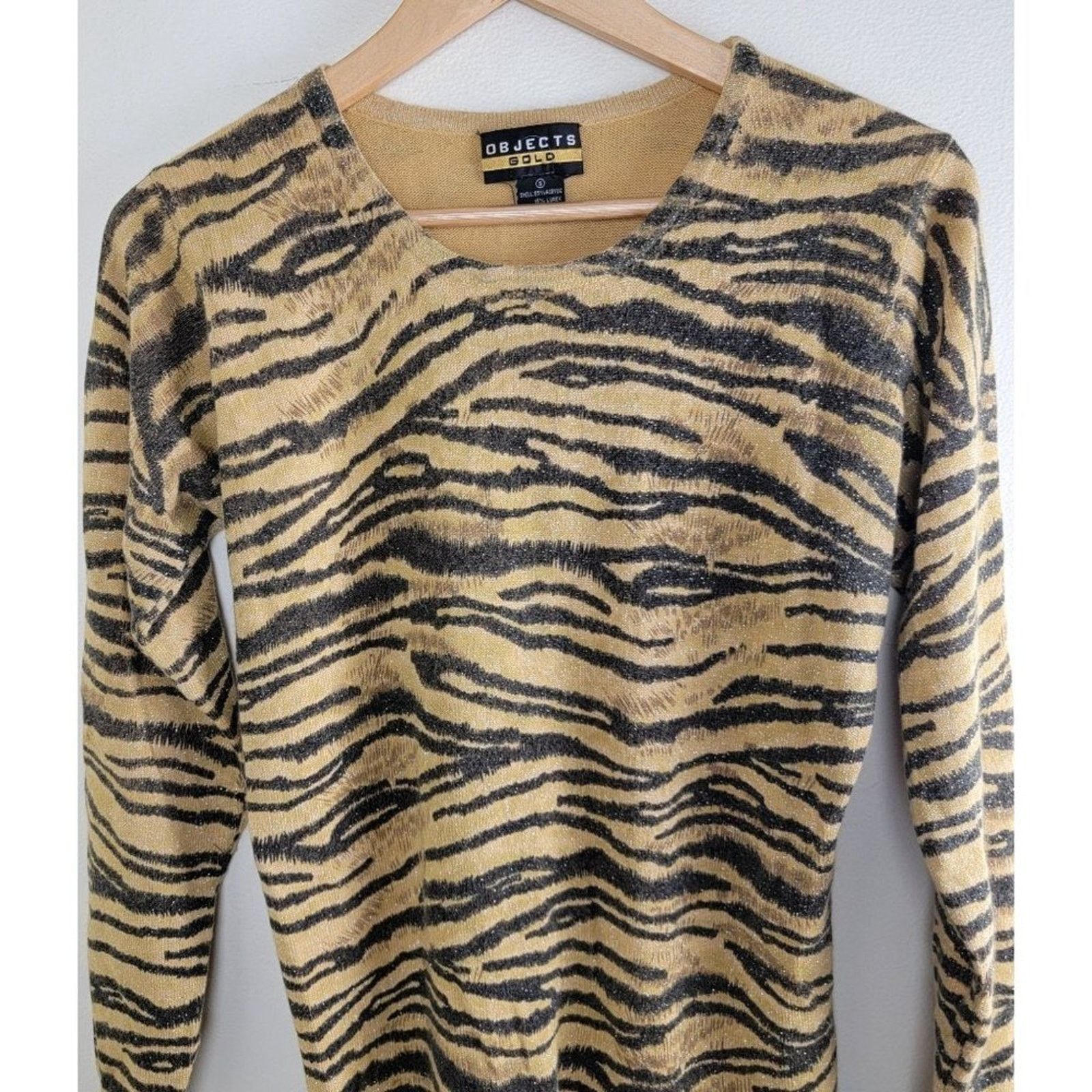 Vintage Objects Gold Leopard Print Sweater Top Size S / US 4 / IT 40 - 6 Thumbnail