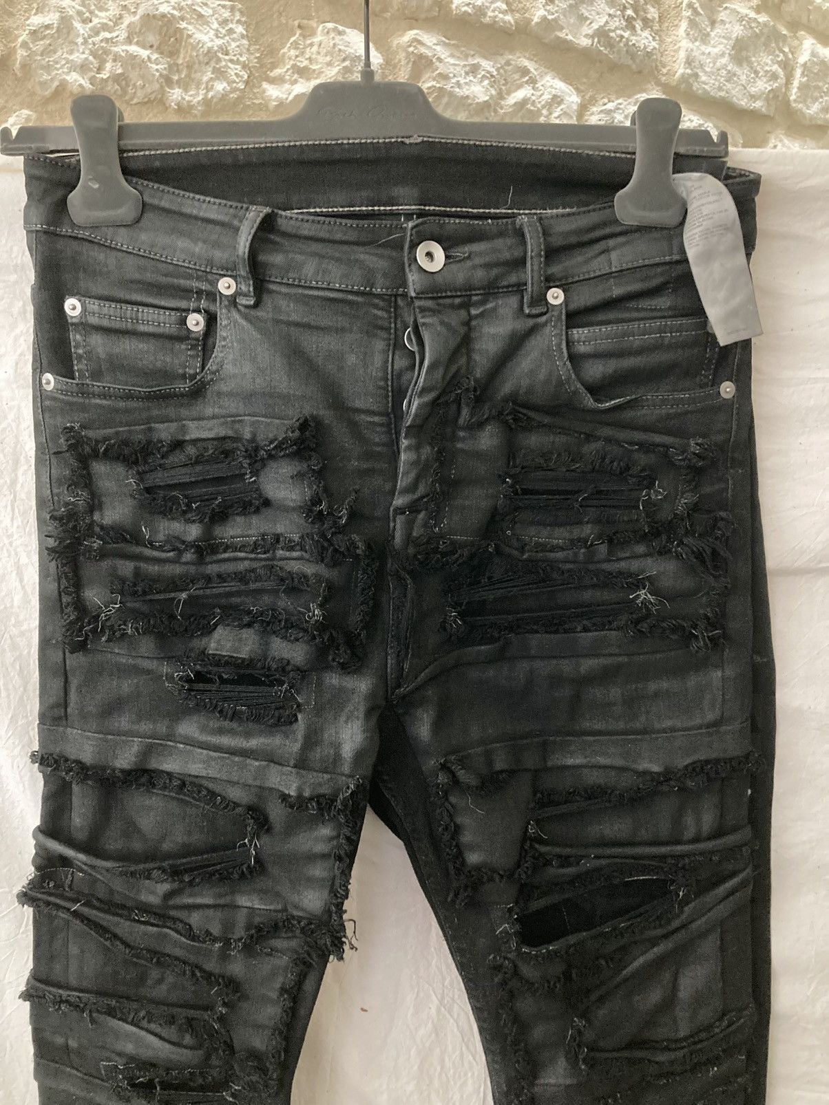 Rick Owens Drkshdw Rick Owens Black Foil Slash Stretch Denim Size US 29 - 1 Thumbnail