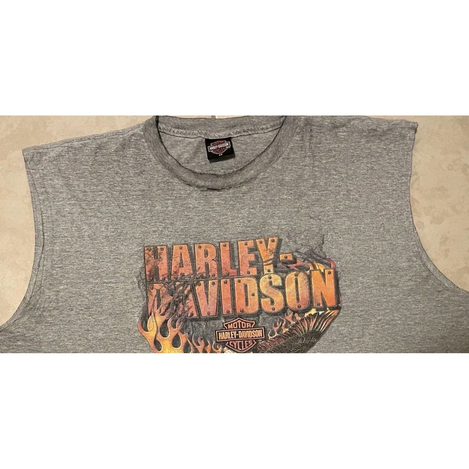 Vintage VINTAGE Harley Davidson Shirt 2XL Gray Sleeveless Distressed Eagle Flame Biker Grunge 90s Y2K Mens Size US XXL / EU 58 / 5 - 6 Thumbnail