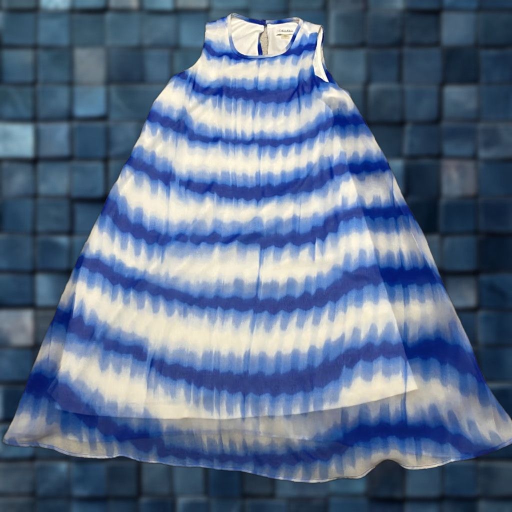 Calvin Klein Calvin Klein Dress Womens sz 6 Blue Striped Sleeveless Scoop Neck Lined Chiffon Knee Length Casual Size M / US 6-8 / IT 42-44 - 1 Thumbnail