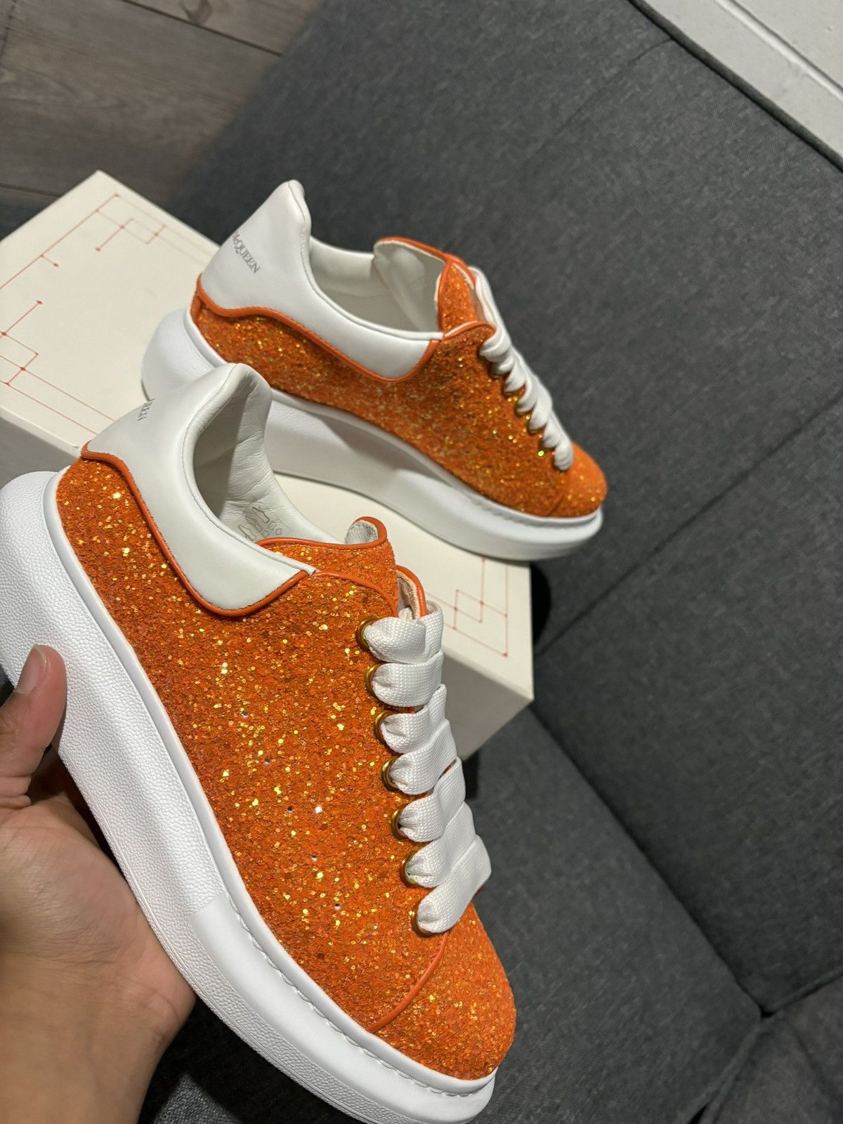 Image of Alexander Mcqueen Orange And White Shoes, Men's (Size 8)