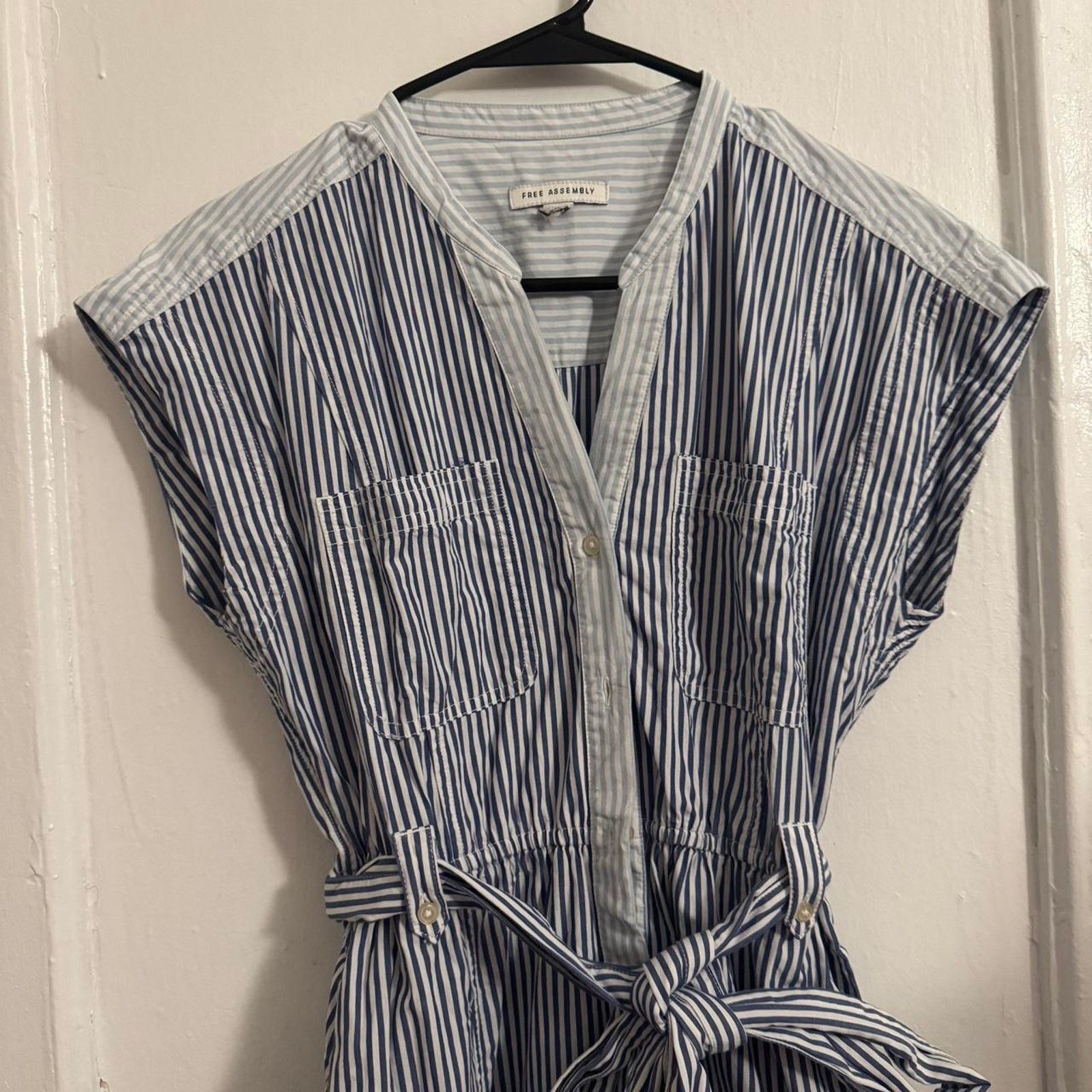 Other Romantic Soft Blue Stripe Pockets Tie Waist Dress Wrapped Size M / US 6-8 / IT 42-44 - 5 Thumbnail