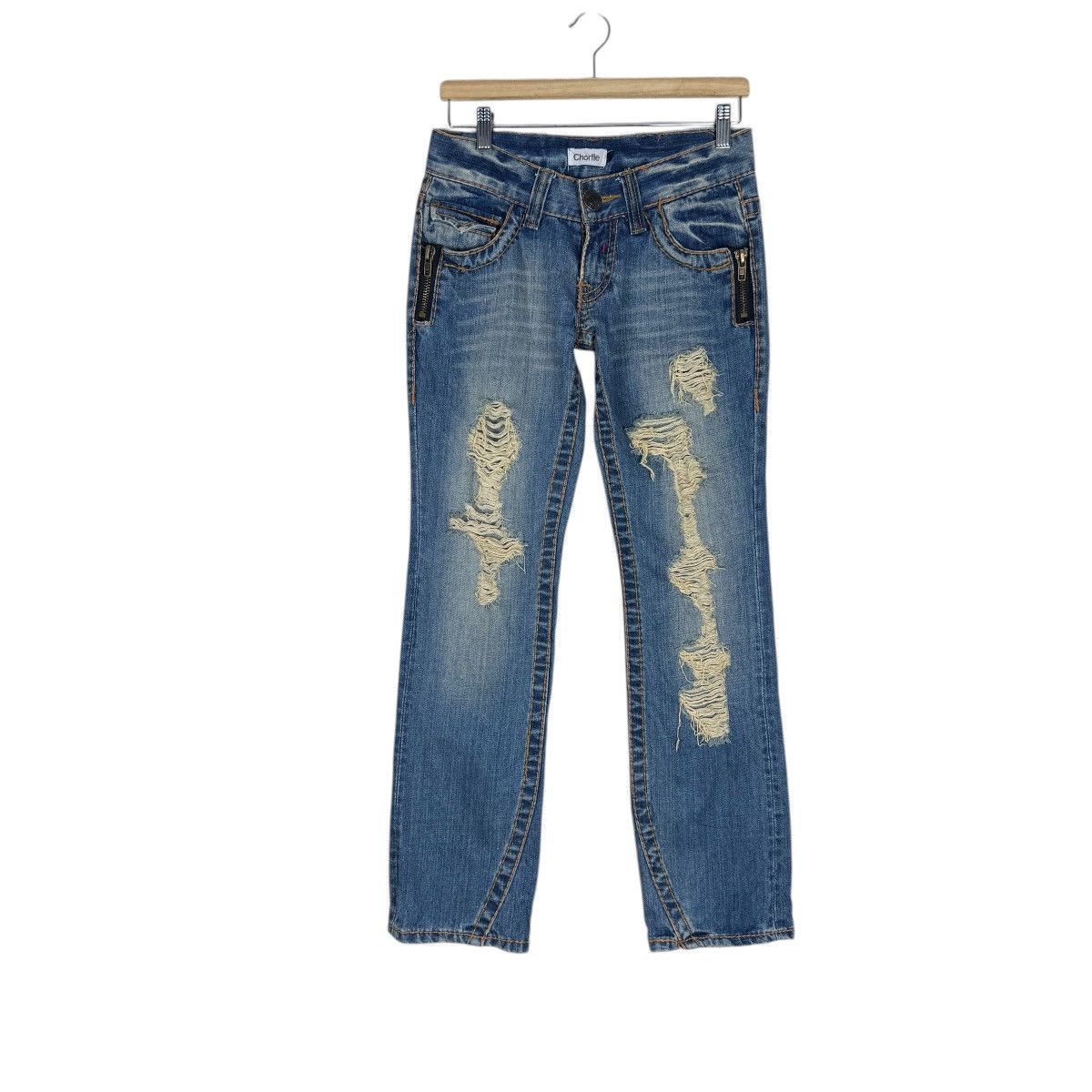 Japanese Brand ☀️CHORTIE DISTRESSED DENIM JEANS FLARE PANT Size 29" - 3 Thumbnail