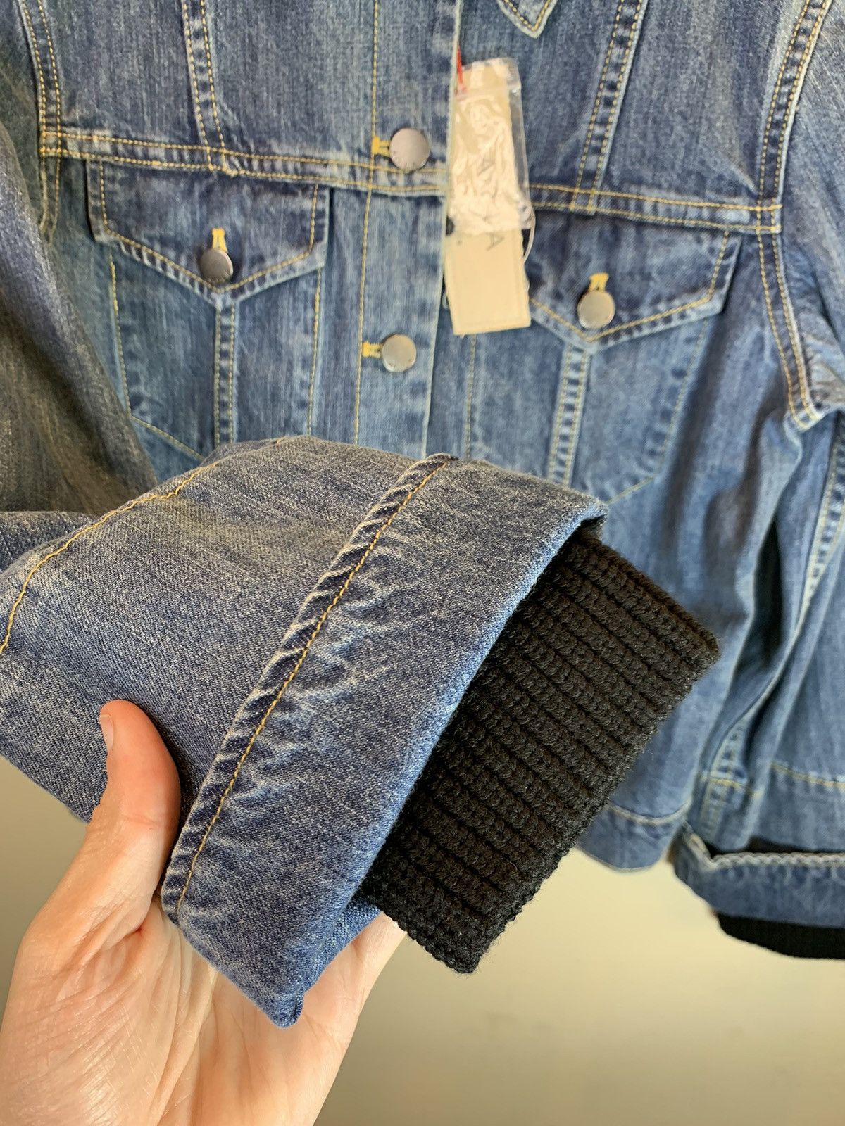 Alice + Olivia × Designer *RARE* New AO.LA Alice + Olivia Wool Layer Cuff Denim Jacket Size M / US 6-8 / IT 42-44 - 3 Thumbnail
