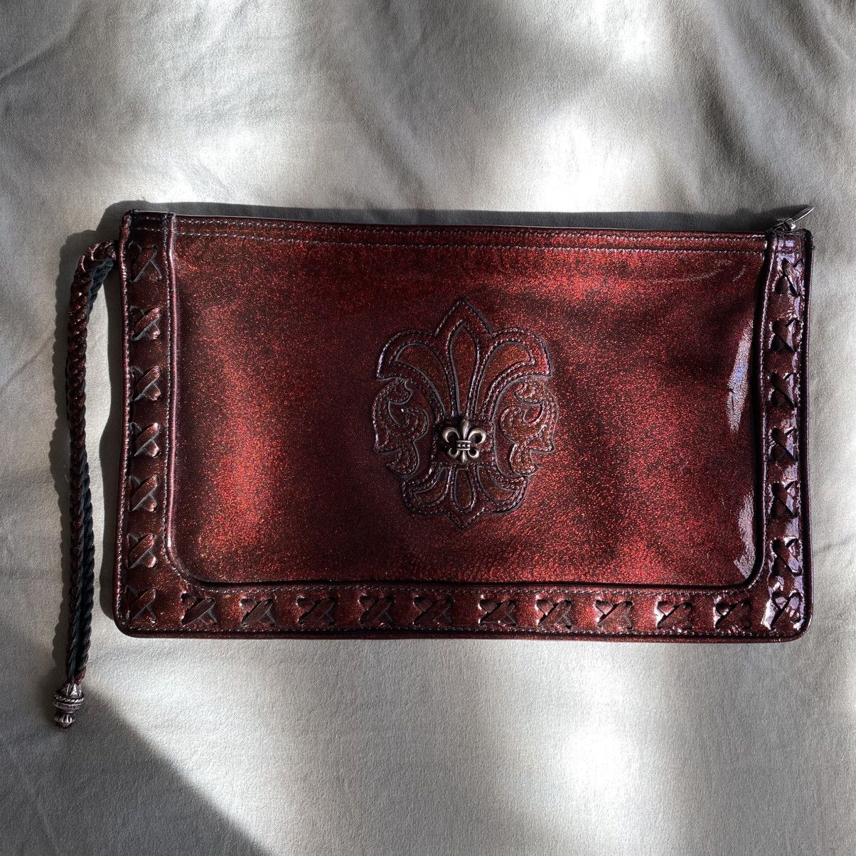 Chrome Hearts Galaxy Burgundy Red Zip Pouch BS Fleur Wallet