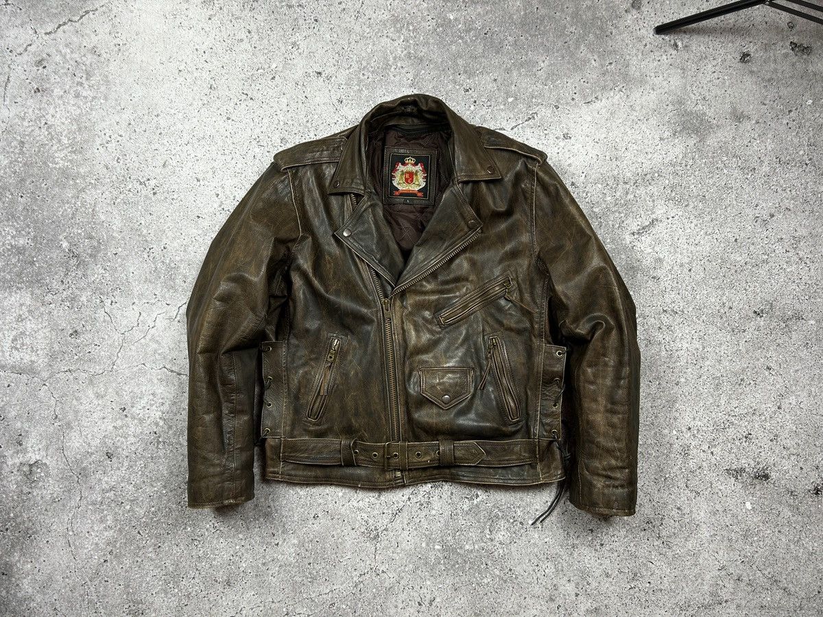 Vintage Brown Biker Leather Jacket 90s vintage Size US L / EU 52-54 / 3 - 1 Thumbnail