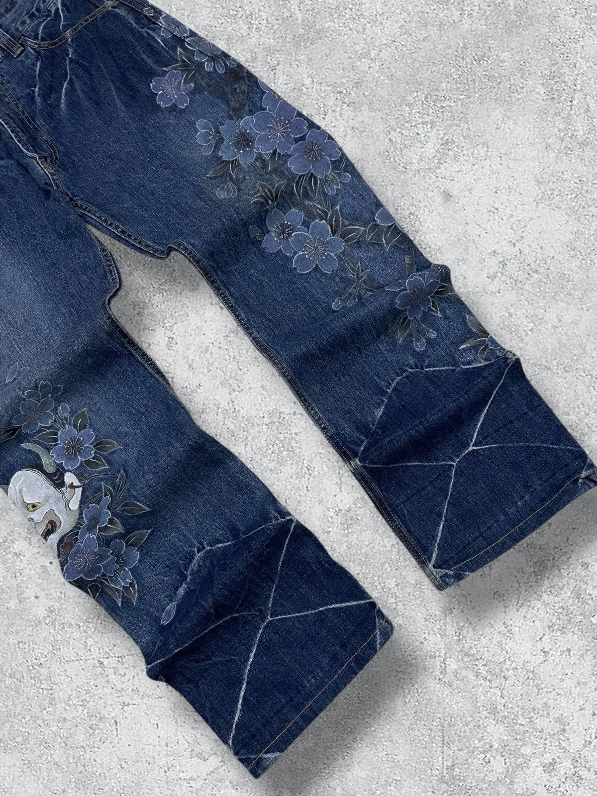 Beauty Beast Vintage Japan 90’s Karakuri Tamashi Satanic Face Jeans Size US 34 / EU 50 - 2 Thumbnail