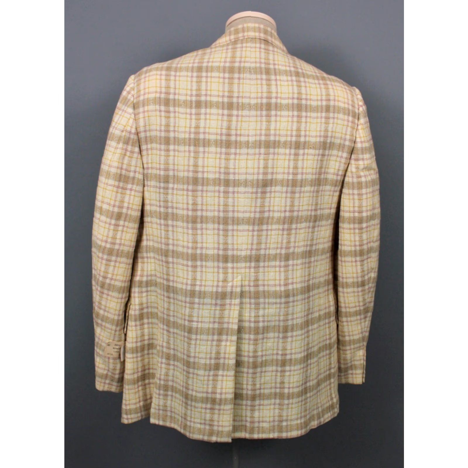 Vintage VINTAGE James Davis Blazer Shirt 70s Mens Wool Linen Beige Yellow Plaid Size 42 1970s 70s Blazer Mens Size 42R - 2 Thumbnail
