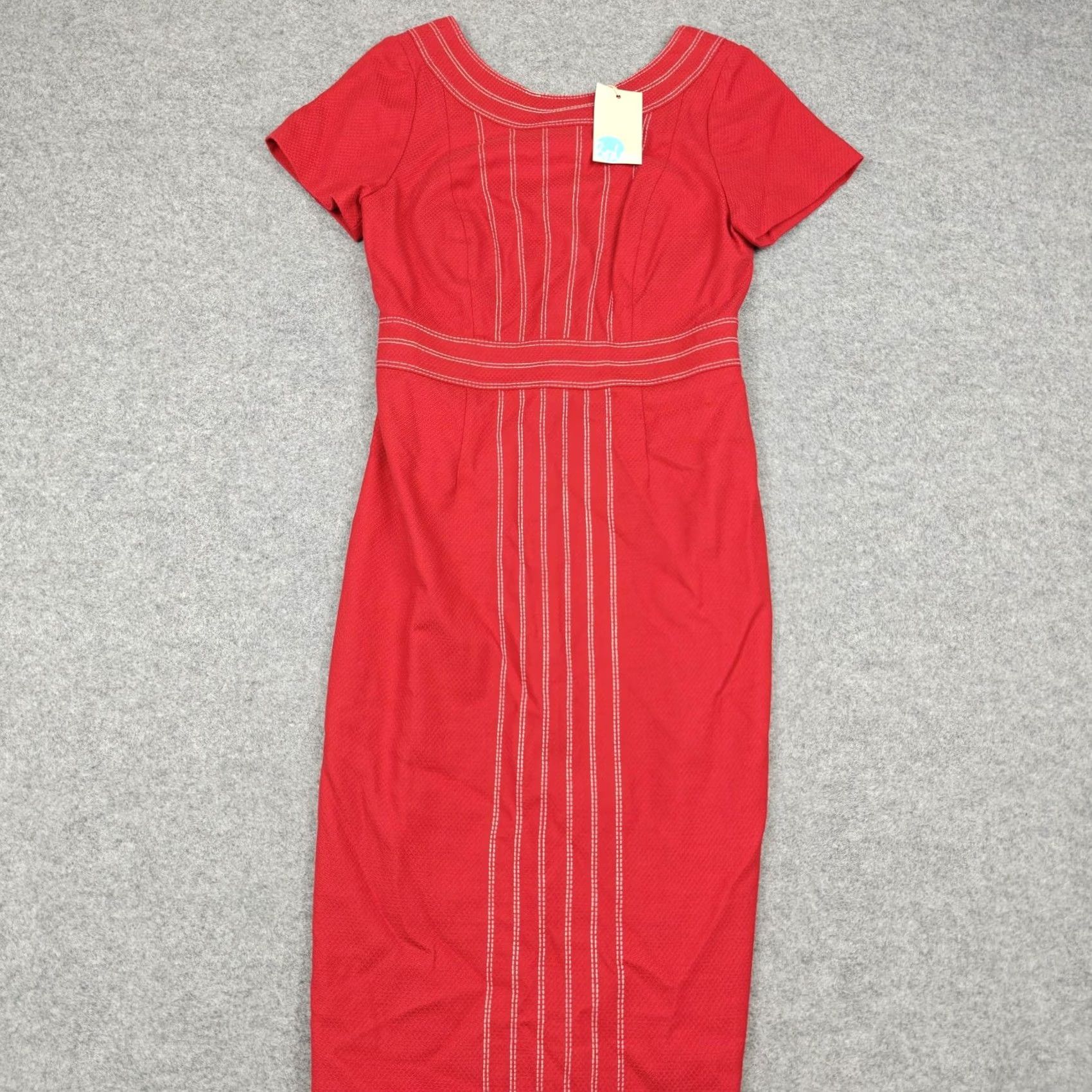 Boden Boden Dress Womens 6 Red Textured Contrast Stitch Sheath Short Sleeve Midi New Size 28" / US 6 / IT 42 - 2 Thumbnail