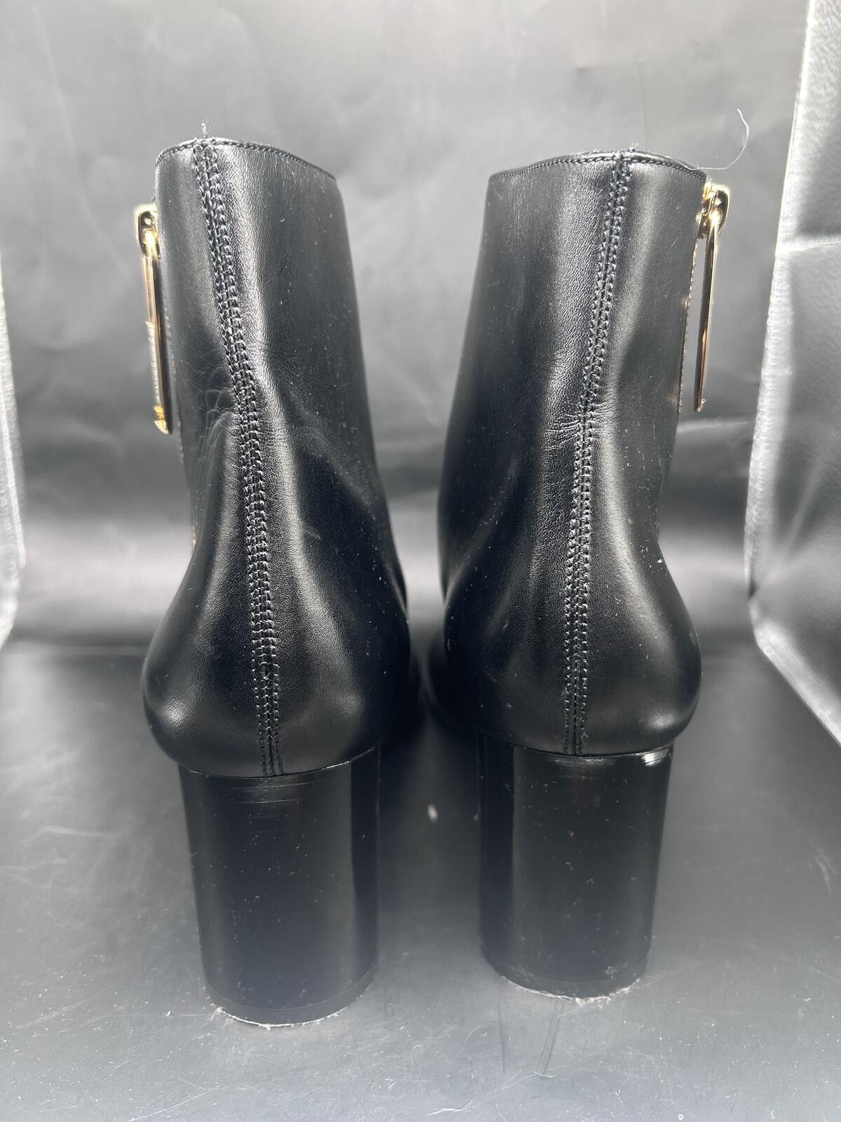 Burberry Burberry Black Leather Block Heel Ankle Boots Gold Zip Size US 8.5 / IT 38.5 - 4 Thumbnail