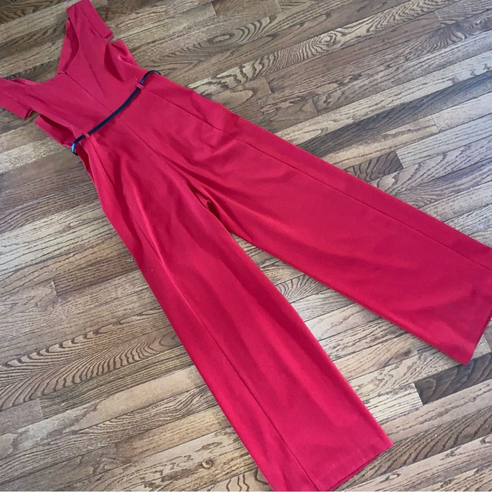 Black Halo BLACK HALO Jackie O Red Belted Wide Leg Jumpsuit Size 4 P Size 27" / US 4 / IT 40 - 9 Thumbnail