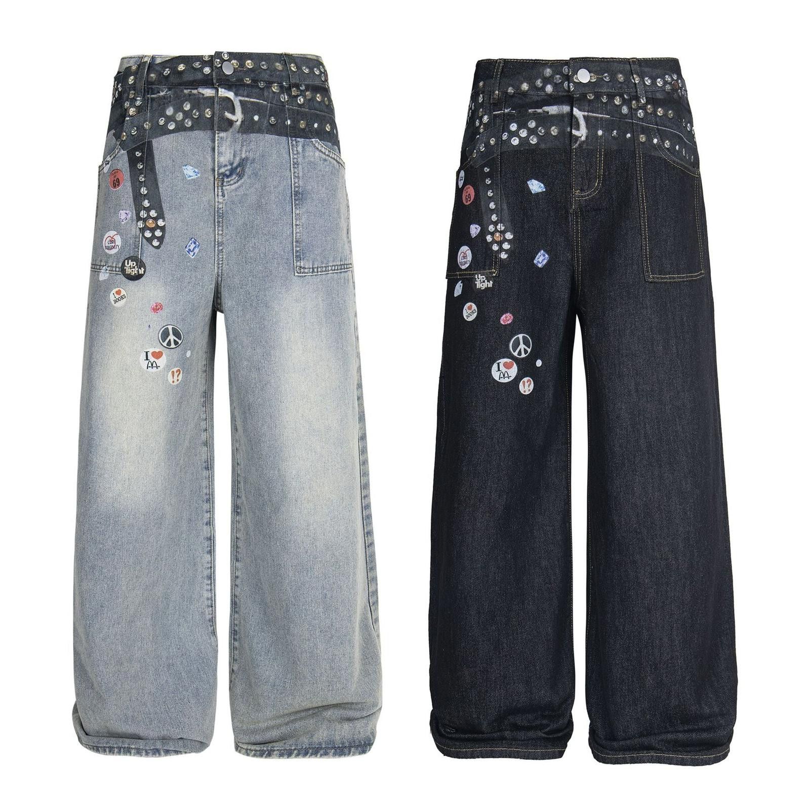 Other Navy Blue Wide Leg Studded Denim Jeans Size US 32 / EU 48 - 5 Thumbnail
