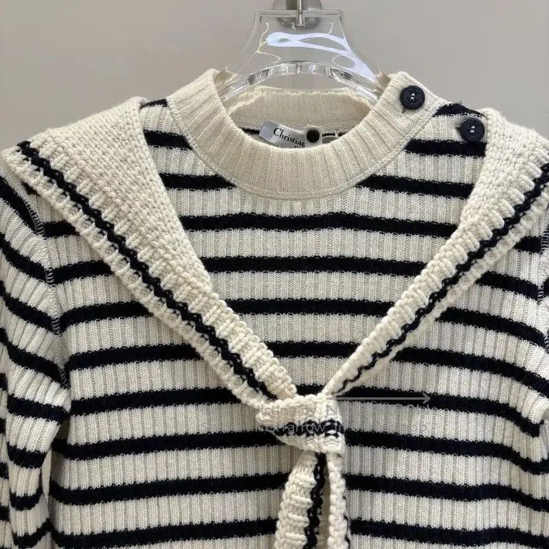 Dior Dior Winter White Striped Wool Sweater . Size S / US 4 / IT 40 - 2 Thumbnail