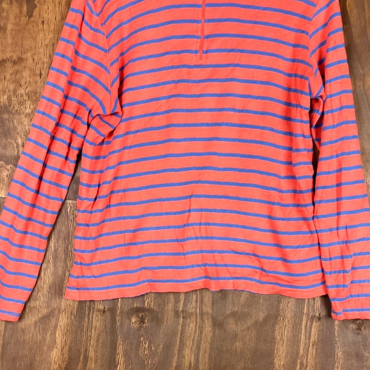 Vintage LL Bean Womens Sweater Orange Blue Stripe 1/4 Zip Long Sleeve 100% Cotton Large Size L / US 10 / IT 46 - 3 Thumbnail