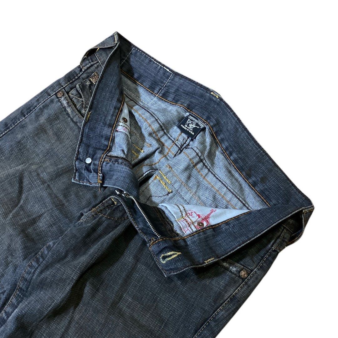 If Six Was Nine Vintage True Religion Joey Distressed Denim Flared Jeans Size US 35 - 5 Thumbnail