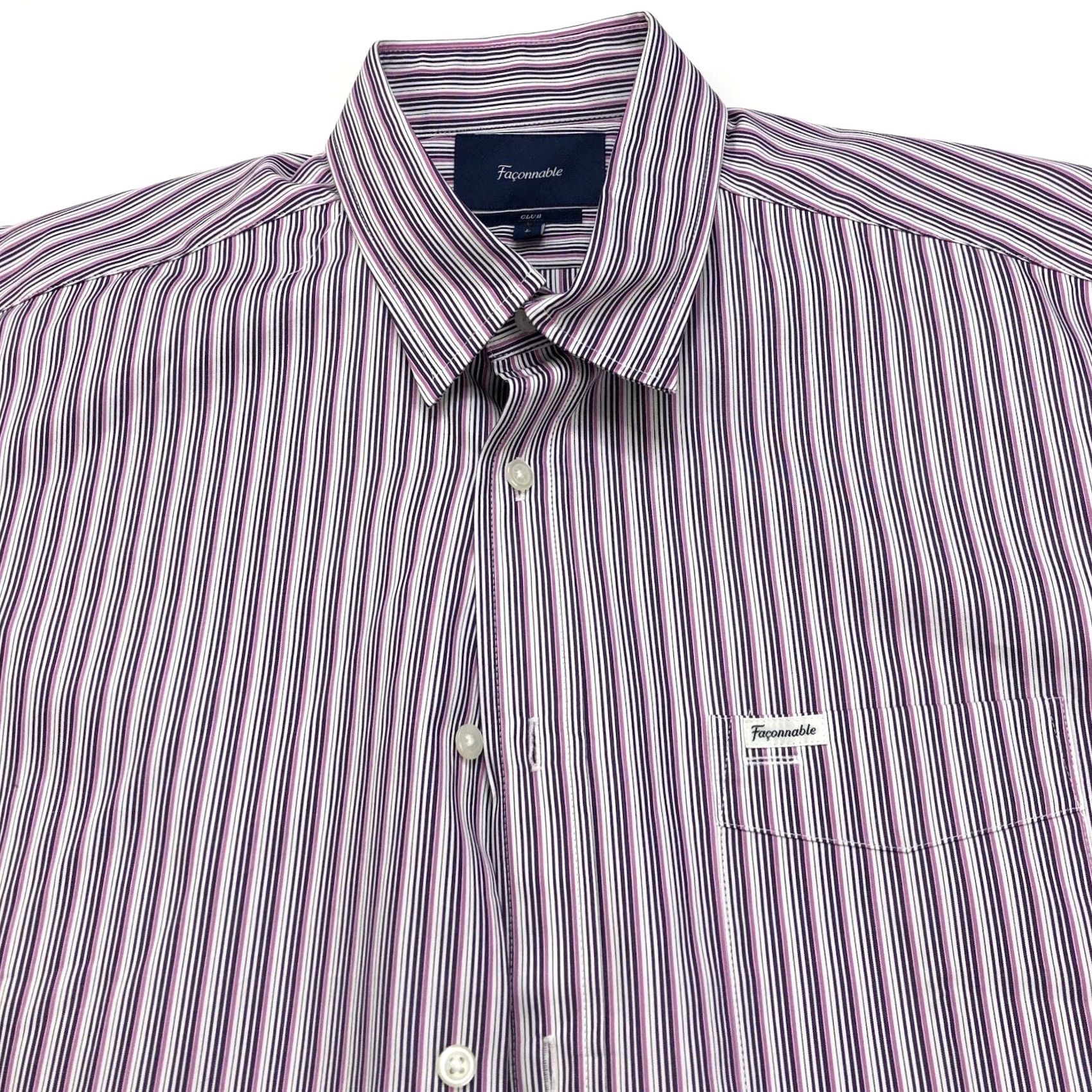 Faconnable Façonnable CLUB Dress Shirt Large 17/35.5 MINT Button Long Sleeve Cotton Striped Collar Spread Size 42R - 2 Thumbnail