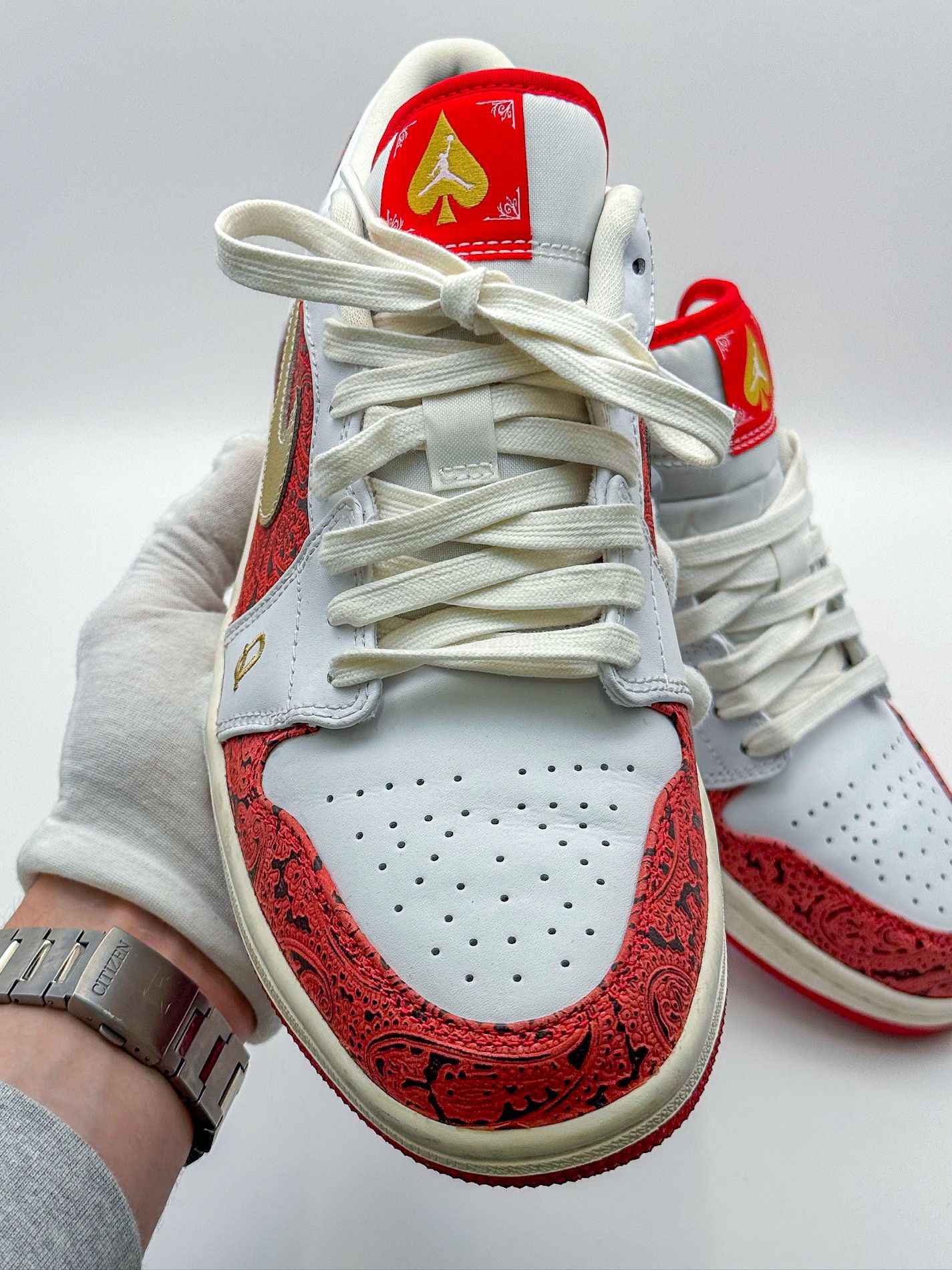 Nike Nike Air Jordan 1 Low SE White Red "Spades" Sneakers Size US 8 / EU 41 - 3 Thumbnail