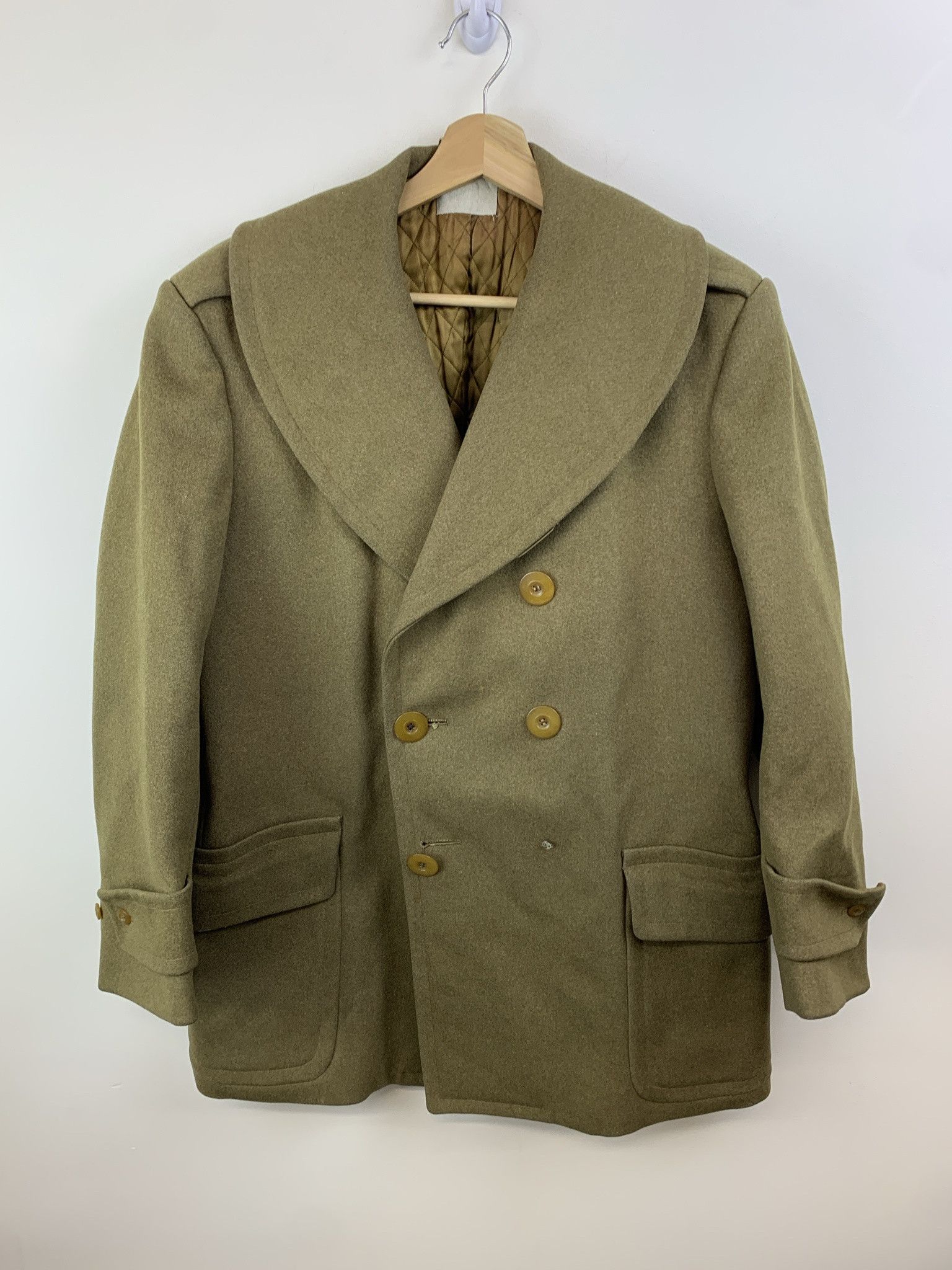 Other Vintage 1980s Olive Wool Heavy Peacoat Missing Buttons Size US S / EU 44-46 / 1 - 1 Thumbnail