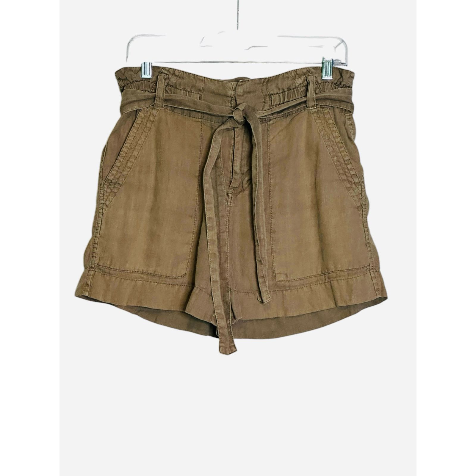 Joie Joie Greenish Beige Linen Paper Bag Tie Waist Shorts size 2 Size 26" / US 2 / IT 38 - 5 Thumbnail