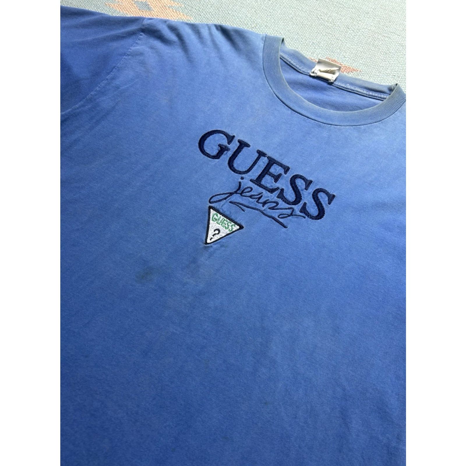 Guess VINTAGE 80s 90s GUESS Jeans embroidered logo single stitch T-Shirt XL Blue Men Mens Shirt Size US XL / EU 56 / 4 - 3 Thumbnail