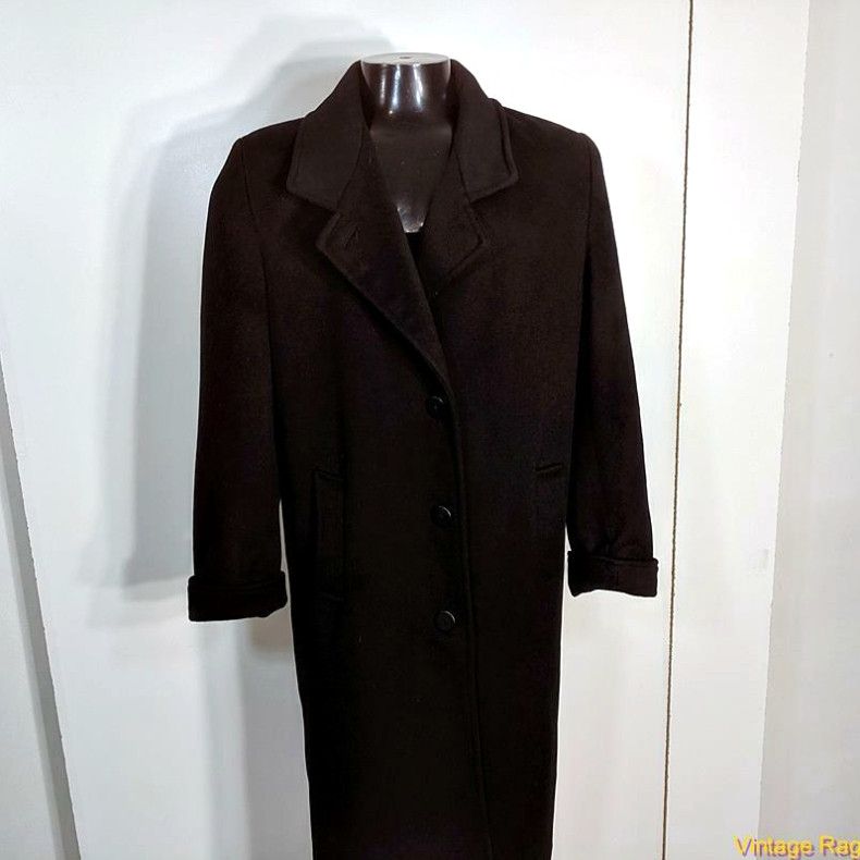 image of Vintage Spencer Douglas Usa Long Wool Coat Overcoat Womens Size Petite 12 12P Black in White