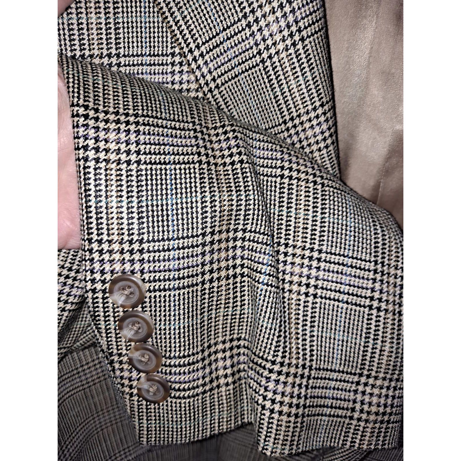 Chaps Chaps 100% Silk Tan and Black Plaid Blazer Size 46R Size 46R - 7 Thumbnail