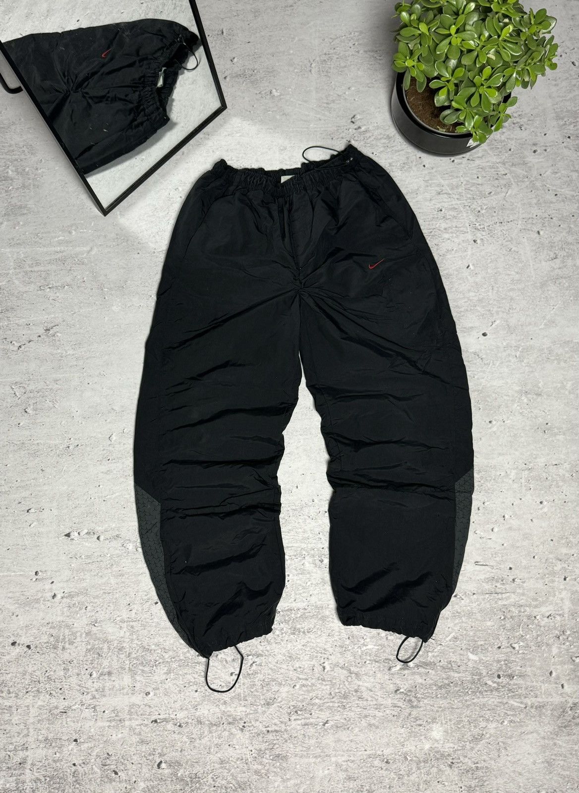 00s archive nike wide nylon pants y2k 黒 00s Nike Vintage Nylon Joggers Airmax Pants Baggy Y2K