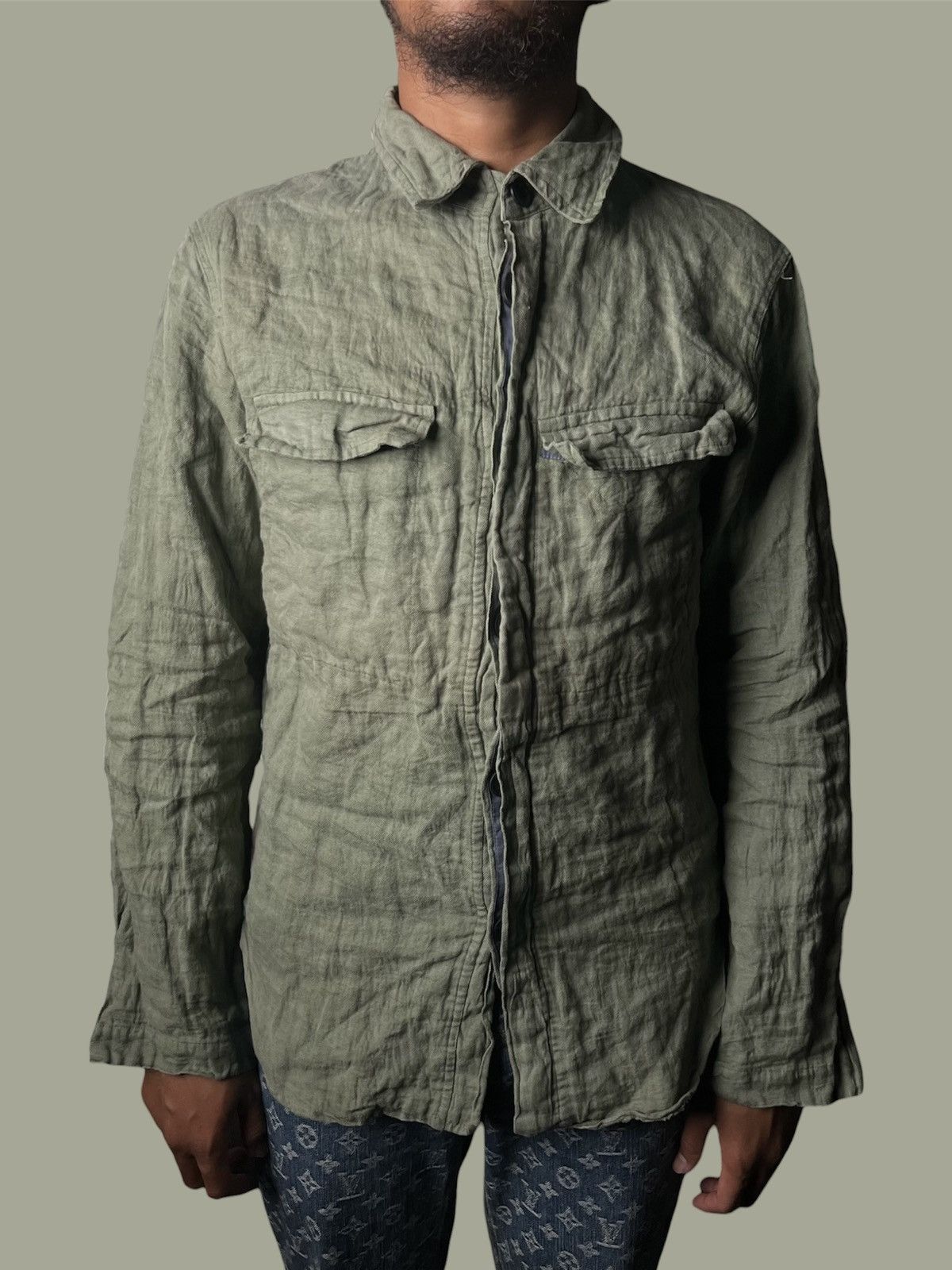 AW 2000 Archive Christophe Lemaire Crinkled Green Shirt