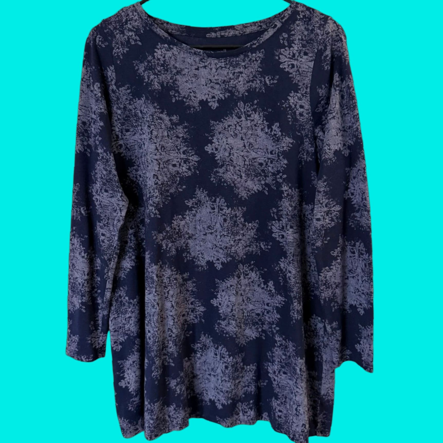 Vintage Pure Jill Tunic Shirt Blue Women's M Round-Neck L/S Bohemian City Classic Floral Pattern Size M / US 6-8 / IT 42-44 - 1 Thumbnail