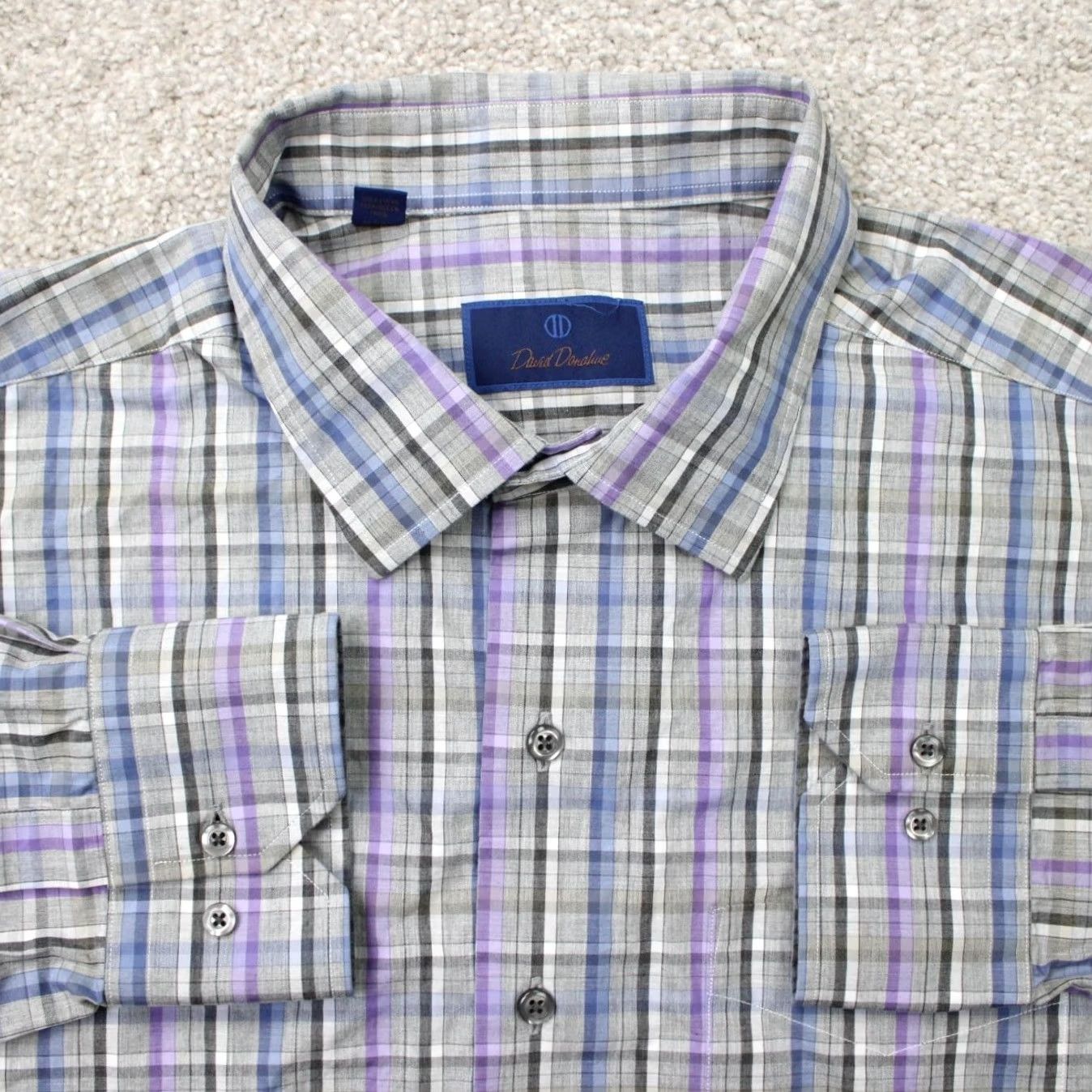 David Donahue David Donahue Shirt Mens 2XL Plaid Button-Up 100% Cotton Long Sleeve Gray Blue Purple Classic Preppy Colorful Mens Size US XXL / EU 58 / 5 - 2 Thumbnail