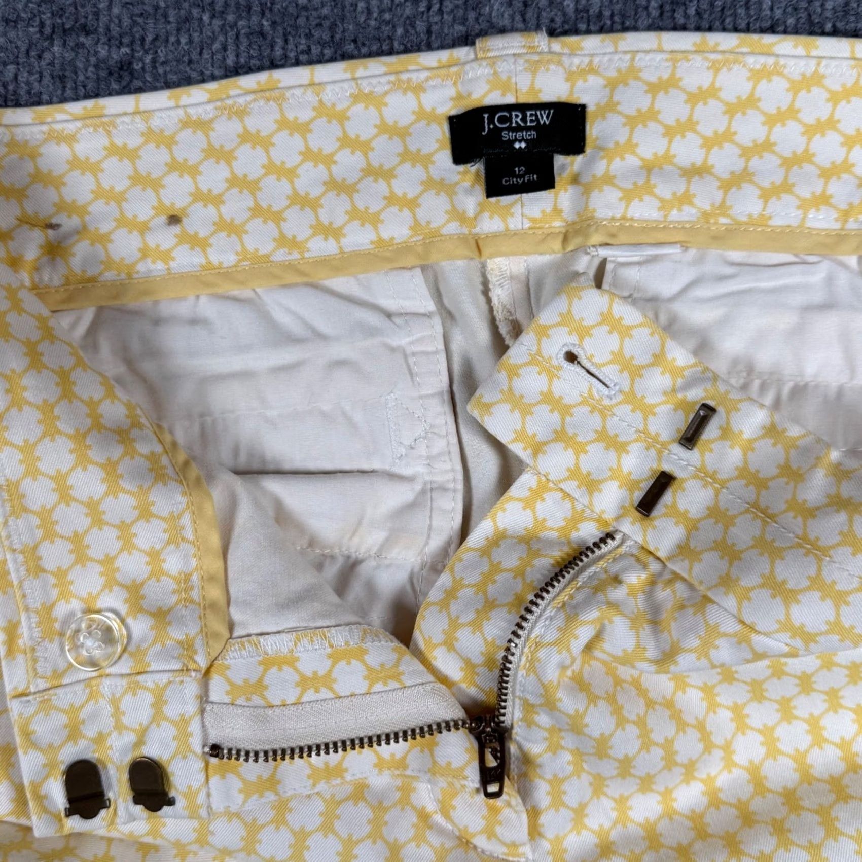 J.Crew J.Crew City Fit Cropped Pants Yellow Patterned Women Size 12 Stretch Twill Geometric Pockets Casual Business Size 34" / US 12 / IT 48 - 4 Thumbnail