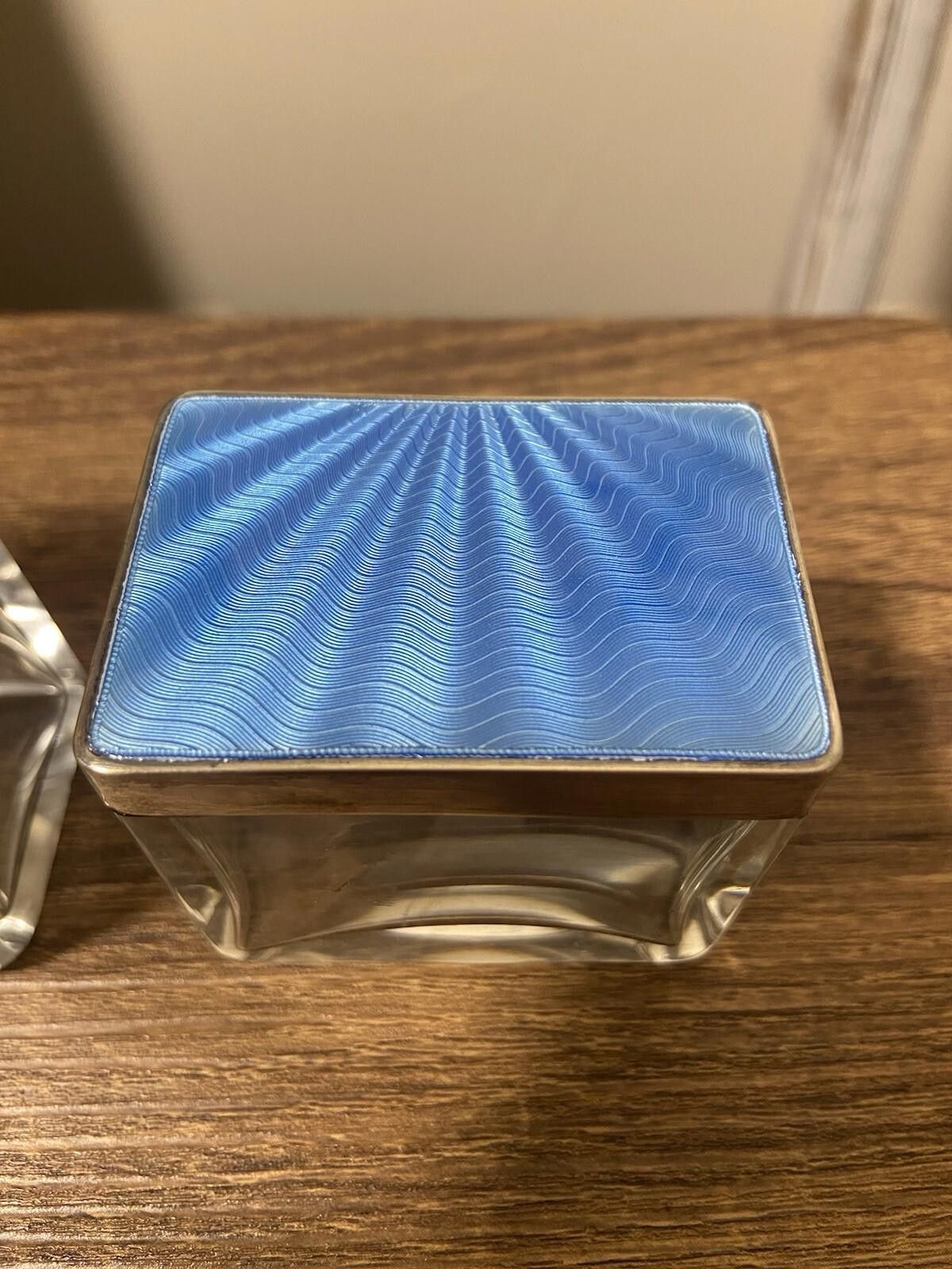 Designer Antique 925 Sterling Silver blue pink guilloche glassjar set Size ONE SIZE - 4 Thumbnail