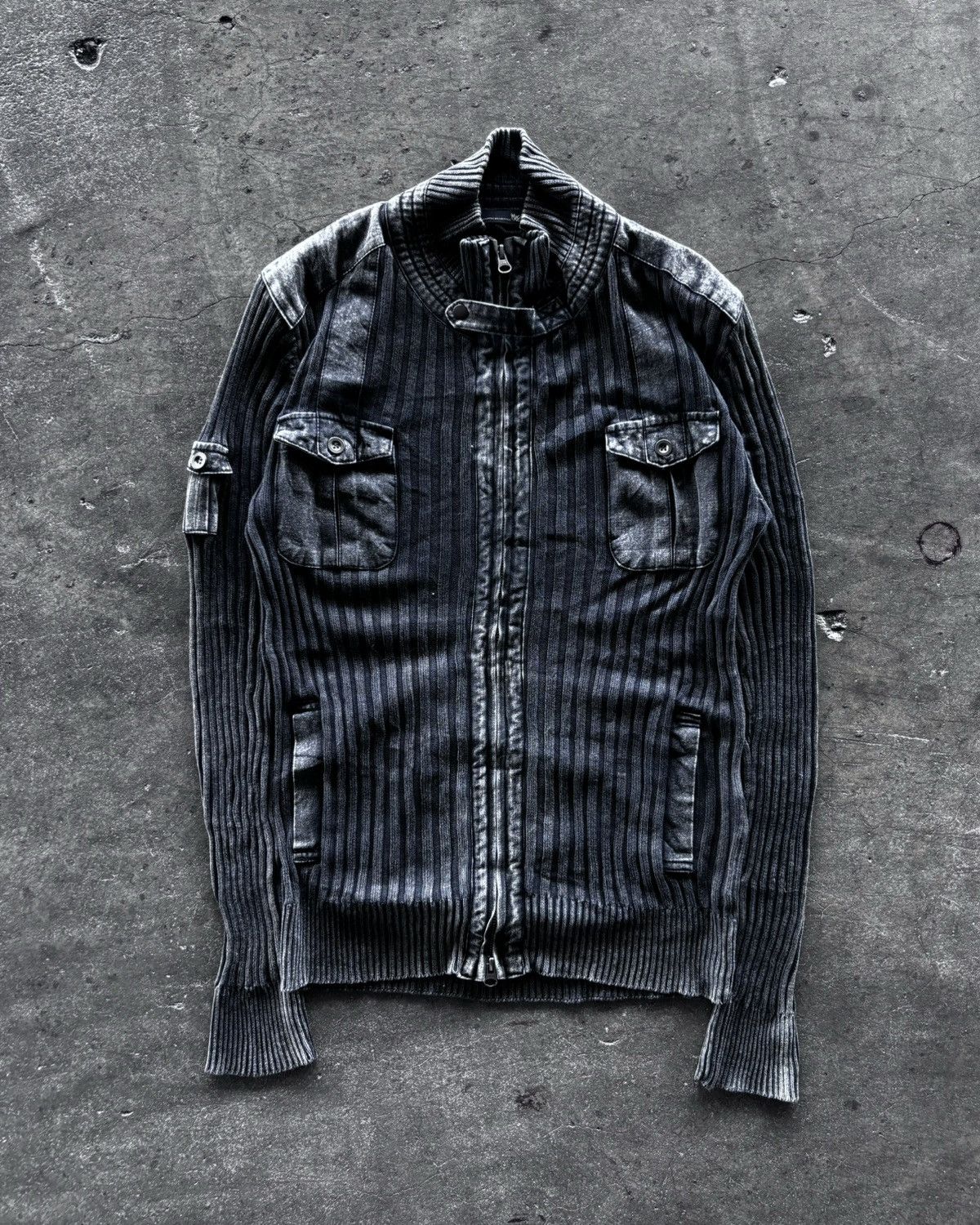 Ifsixwasnine Lgb Style Stone Washed Grey Knit Zip Up
