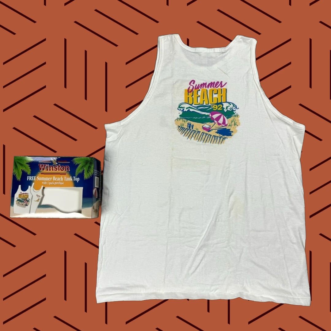 cigarette beach 1992 Vintage Vintage 1992 Winston Select Cigarette Tank Top XL Unisex Summer  Beach Graphic Tee Cotton NOS