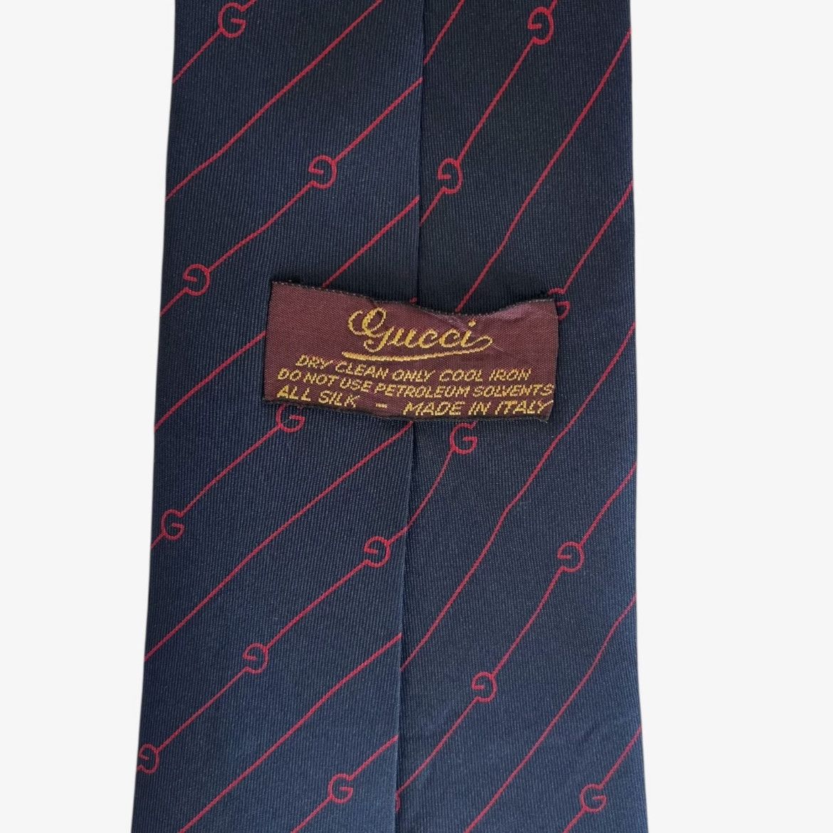 Gucci Vintage 80s Gucci G Monogram Red & Navy Striped Silk Tie Size ONE SIZE - 2 Thumbnail