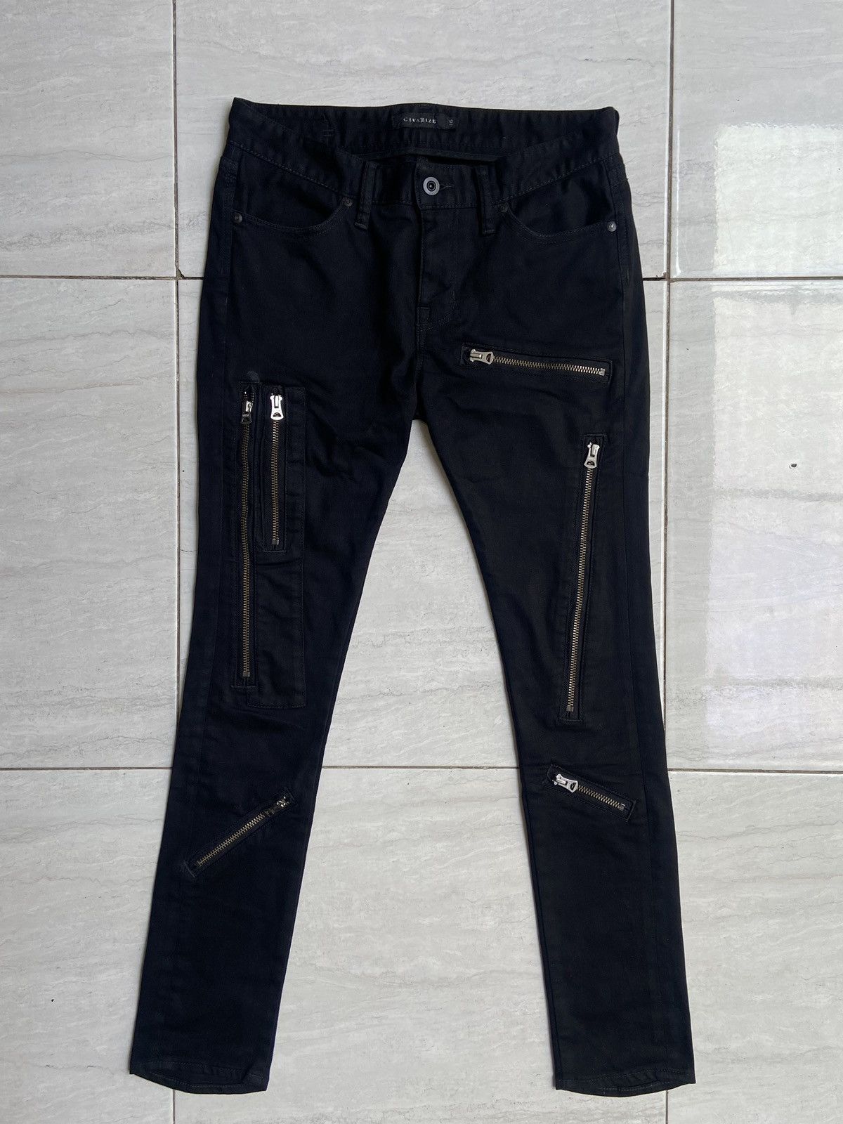 image of Civarize Black Pants Zipper Patterned, Men's (Size 31)