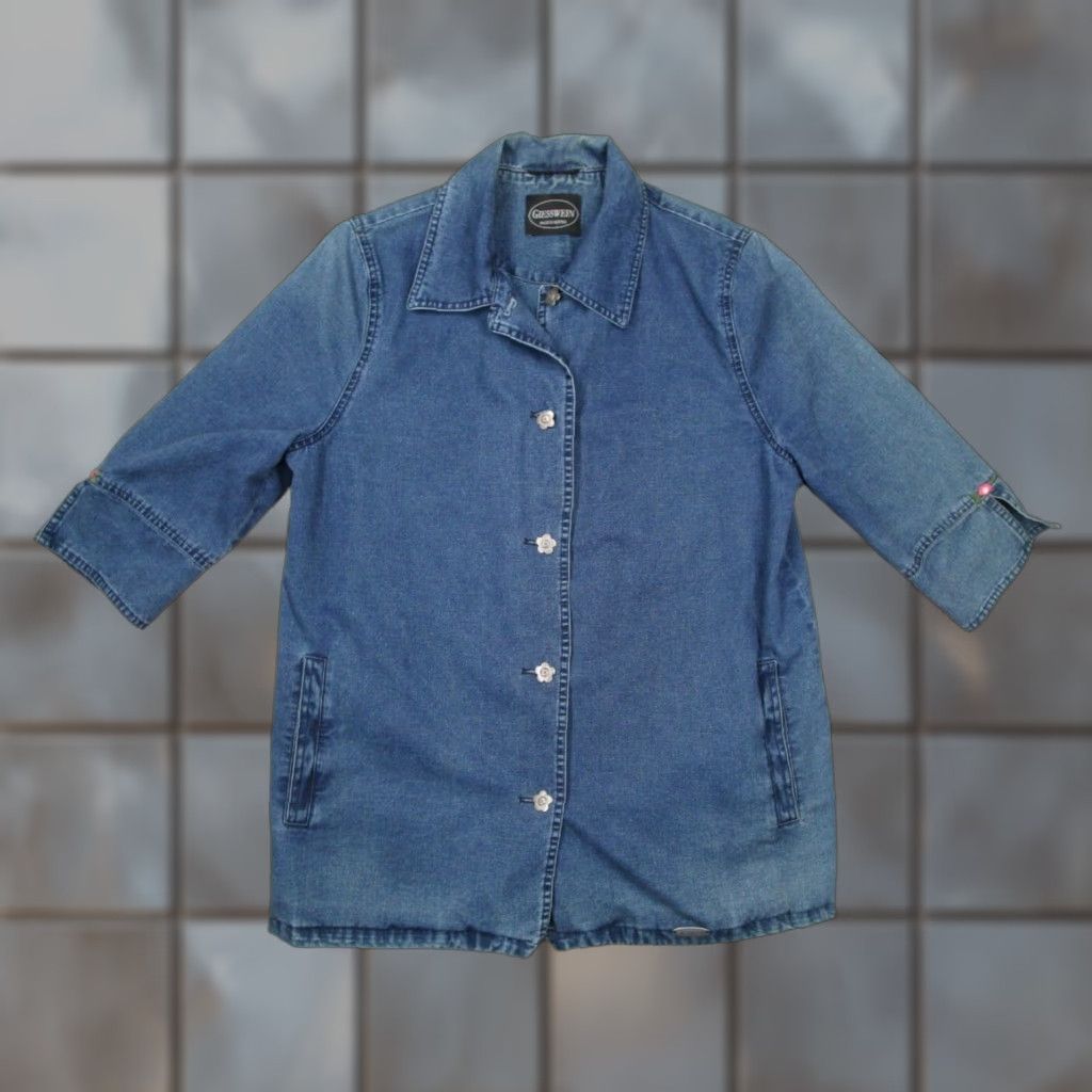 Denime Giesswein Jacket Womens Blue Denim 3/4 Sleeve Button Up Embroidery - Cotton - Made in Austria - Size 40 - Regular Fit - Workwear Category: Jacket Size S / US 4 / IT 40 - 1 Thumbnail